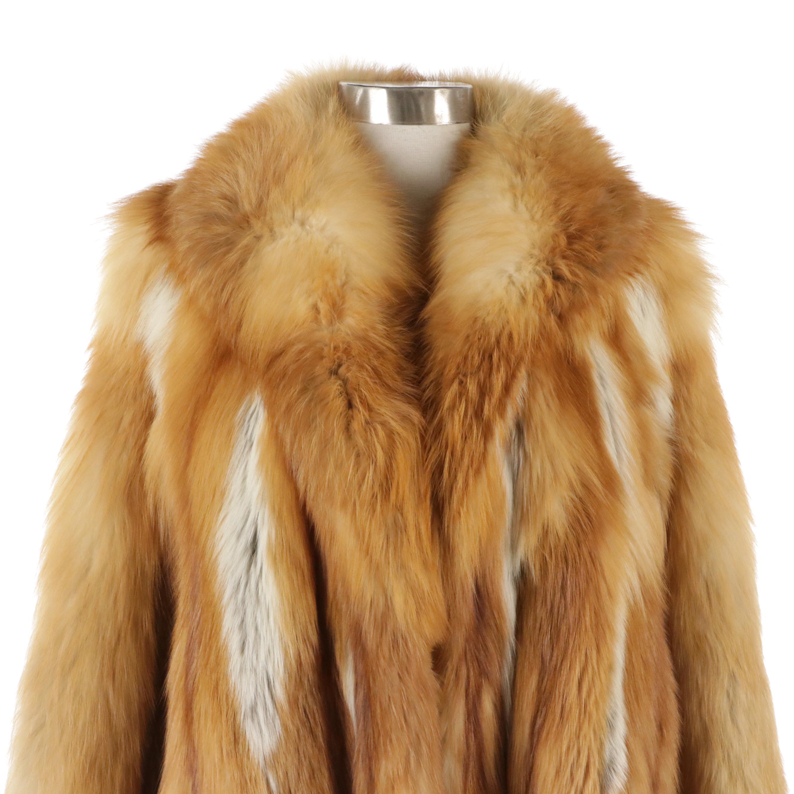 Red Fox Fur Shawl Collar Coat