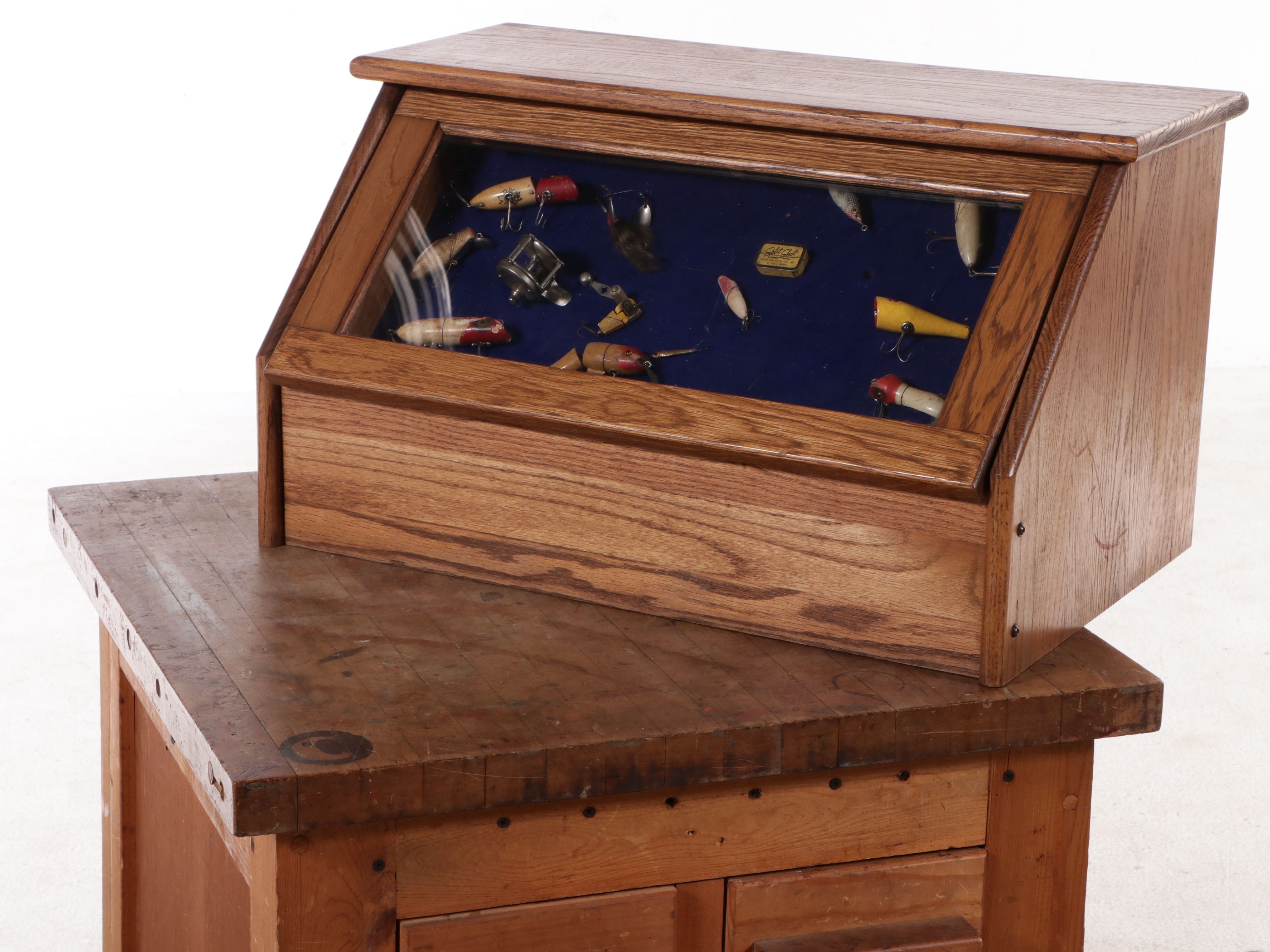 Bench Made Wood Storage Chest of Drawers with Fishing Lure Display Case