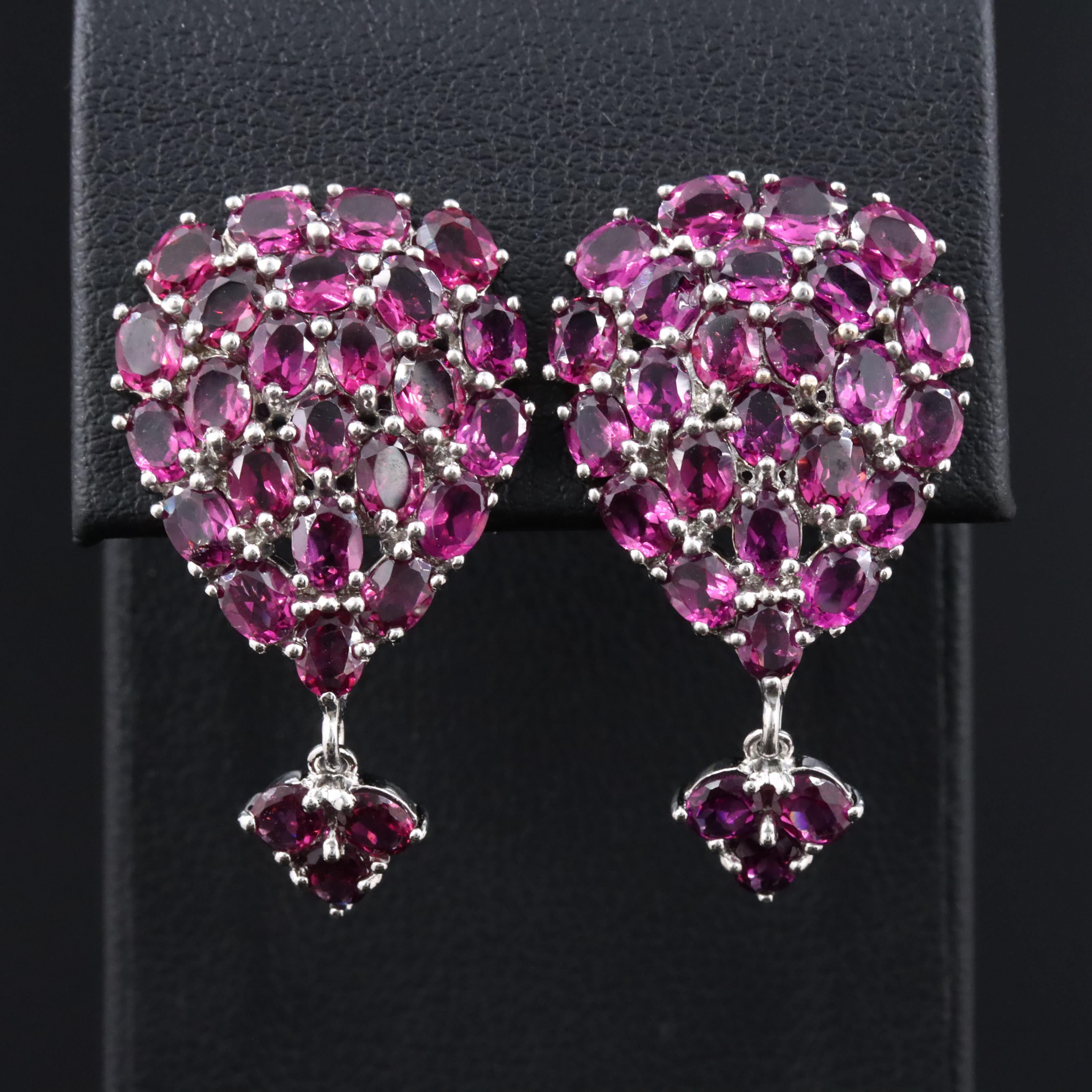 Sterling Garnet Drop Cluster Earrings