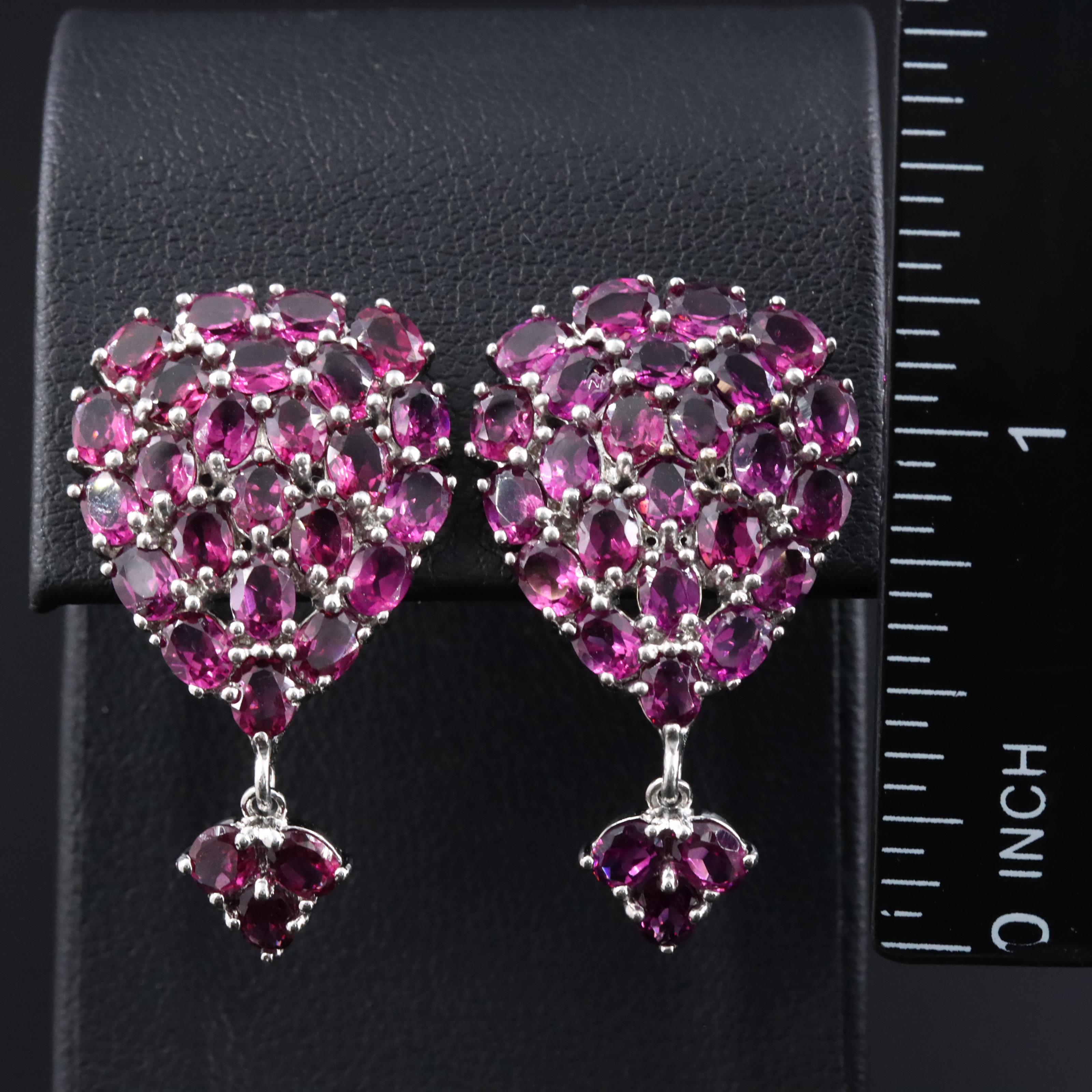 Sterling Garnet Drop Cluster Earrings