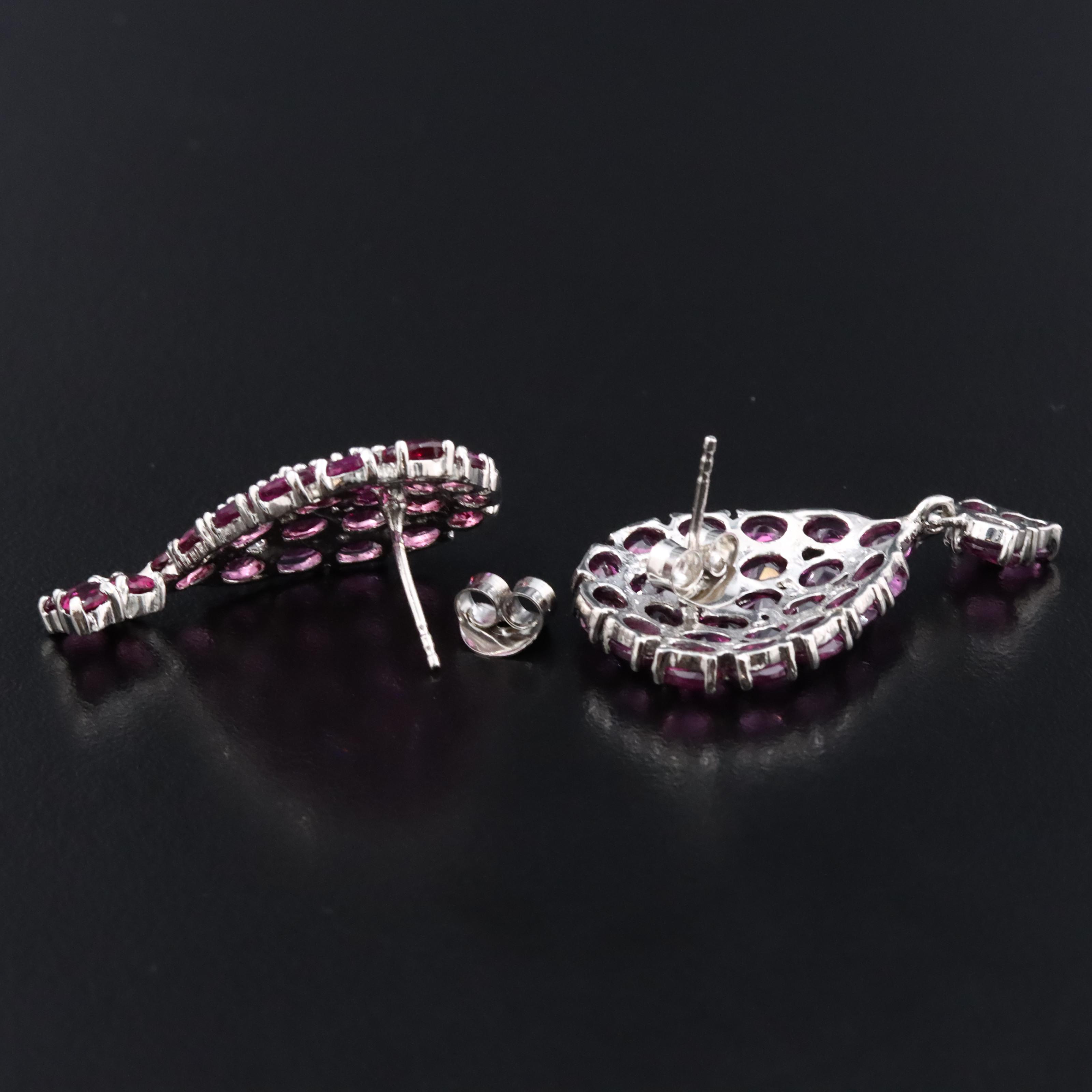 Sterling Garnet Drop Cluster Earrings