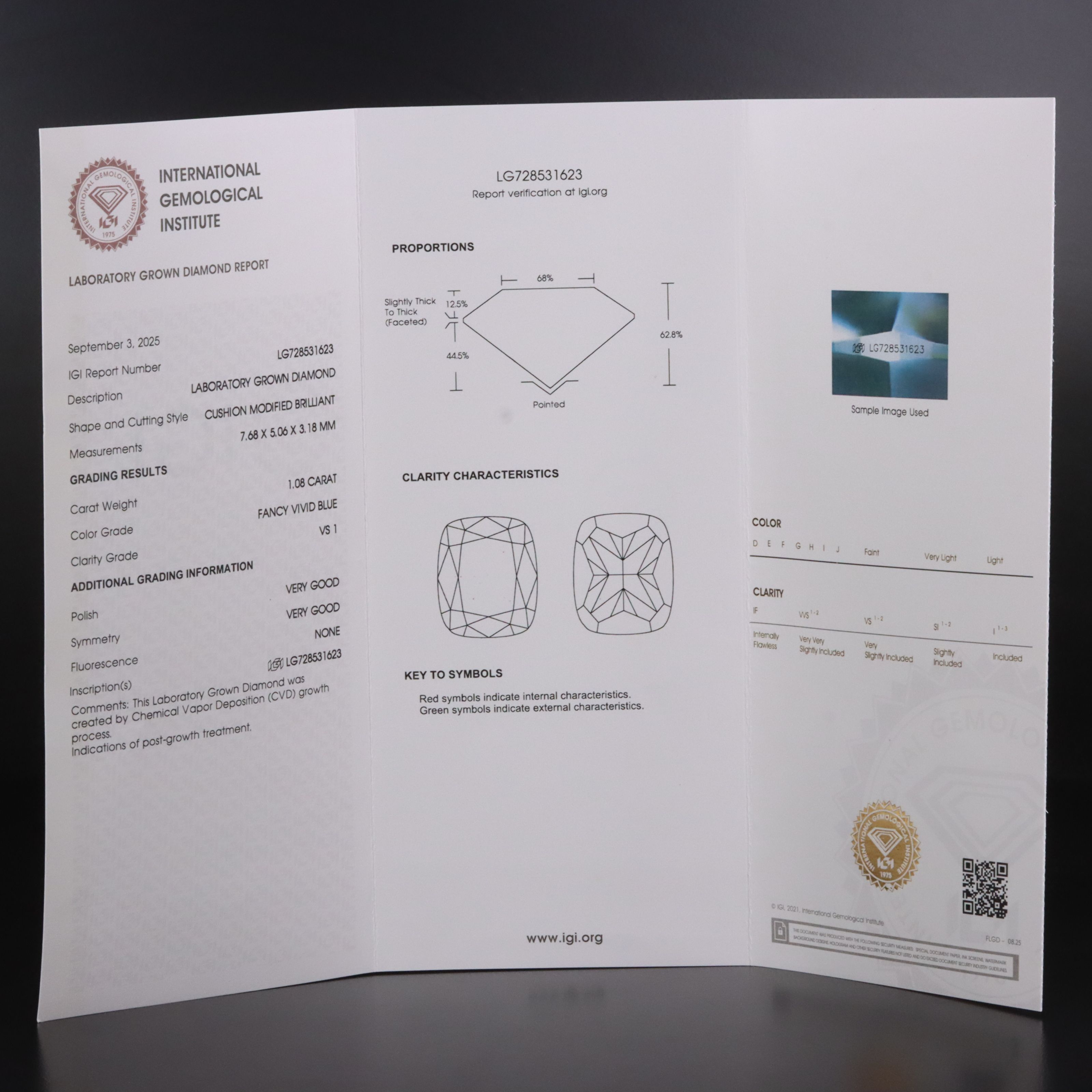 Loose 1.08 CT Lab Grown Fancy Blue Diamond with IGI Report