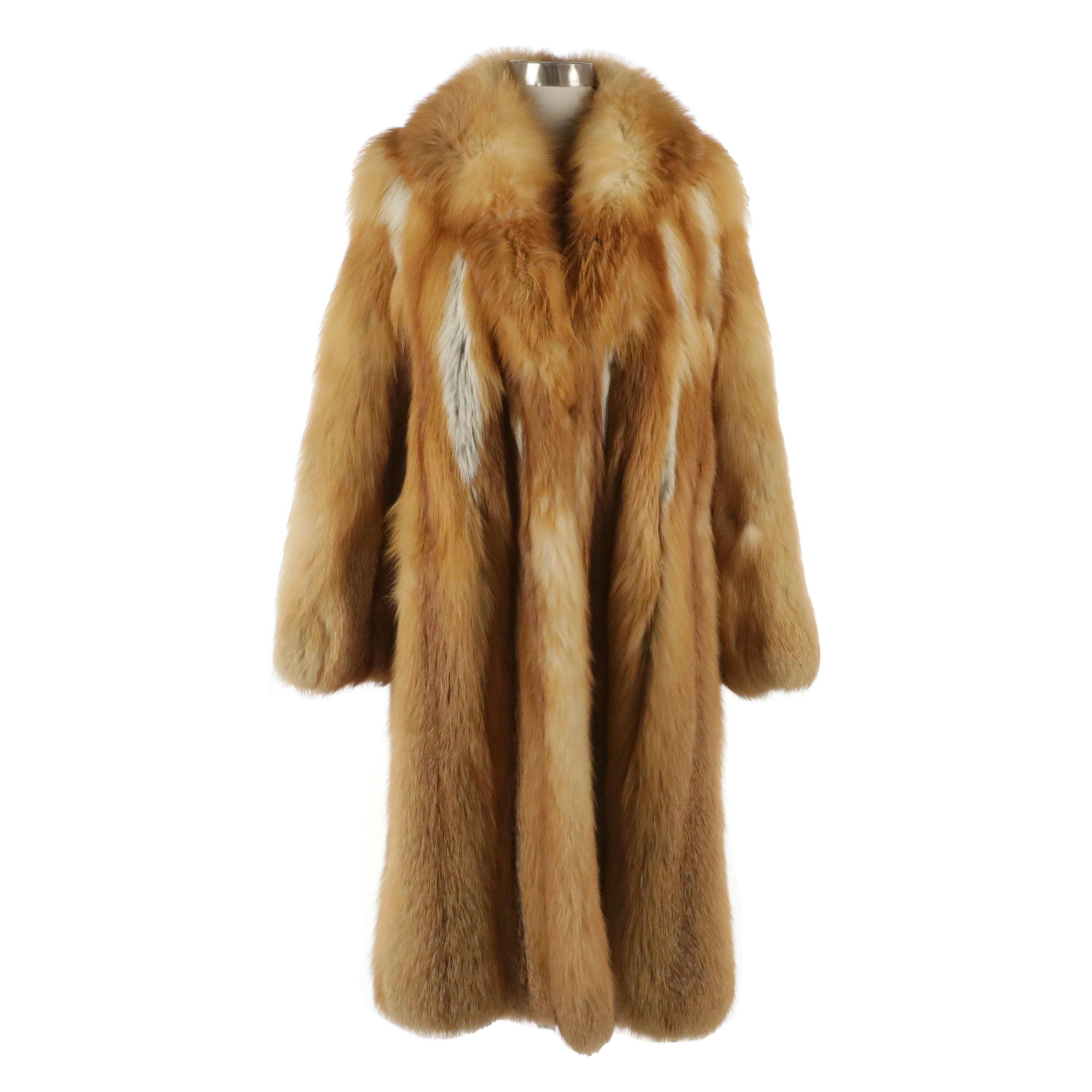 Red Fox Fur Shawl Collar Coat