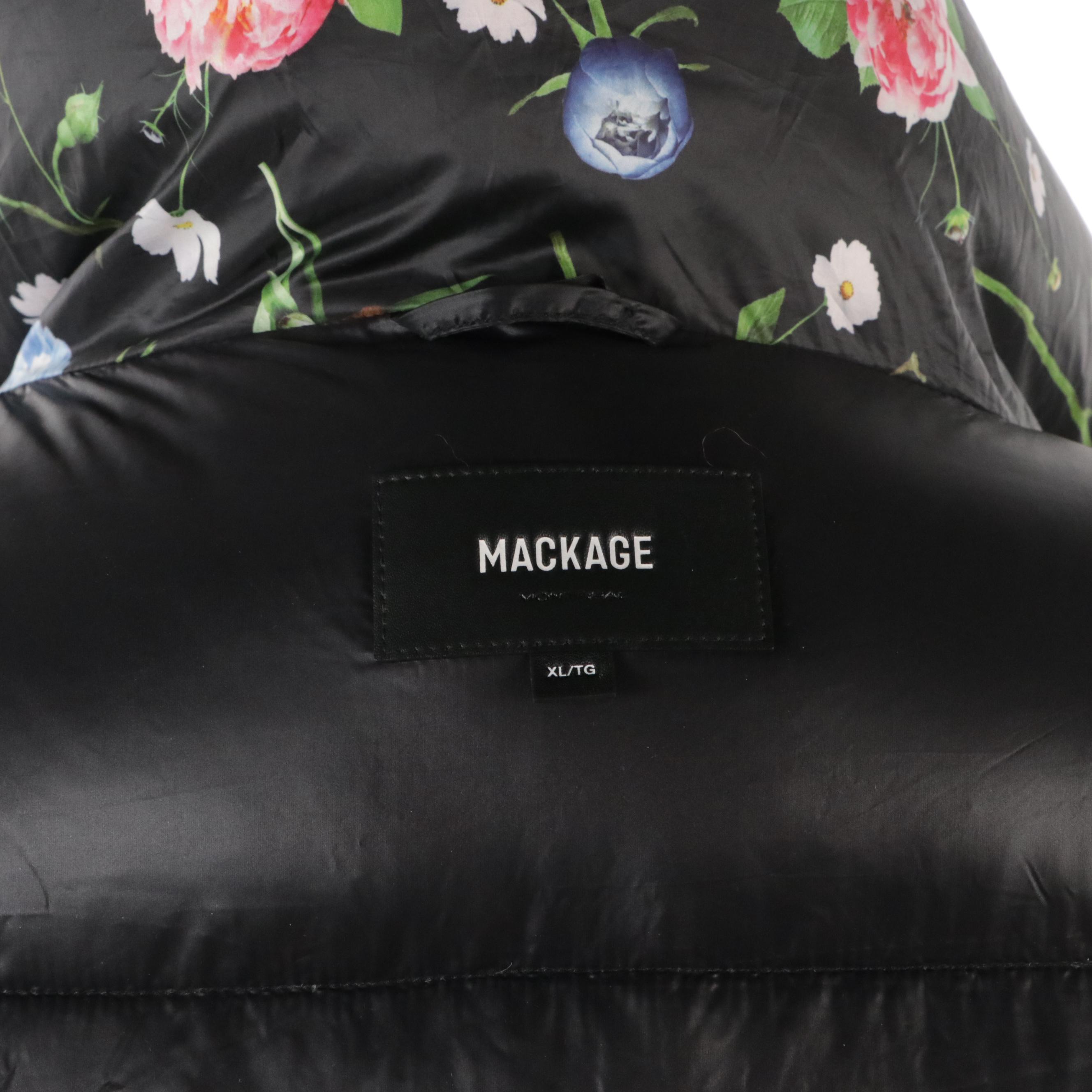 Mackage Floral Print Quilted Down Vest with Tie Belt