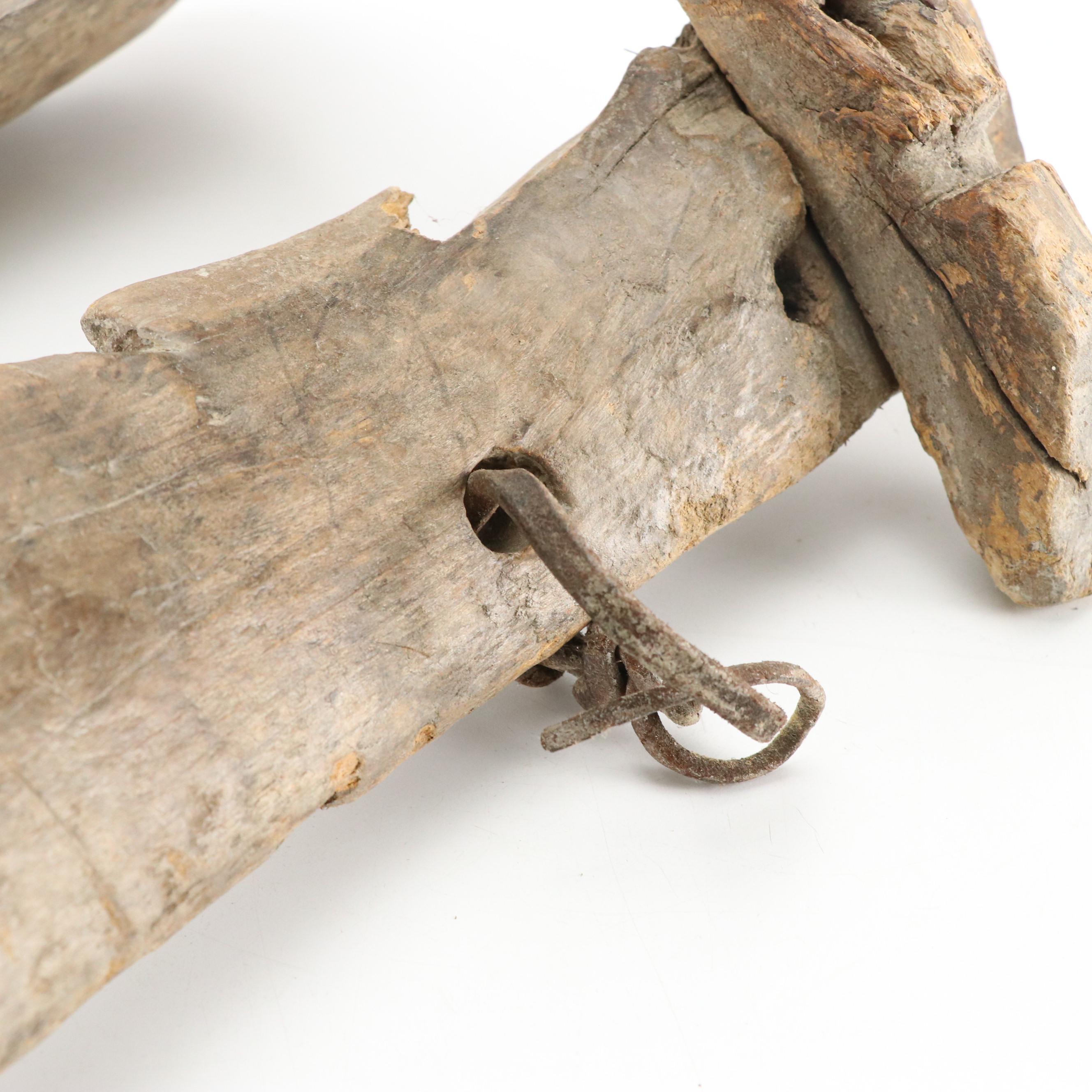 Mexican Fuste Wooden Saddle with Leather Bullwhip, Gaucho Boleadoras