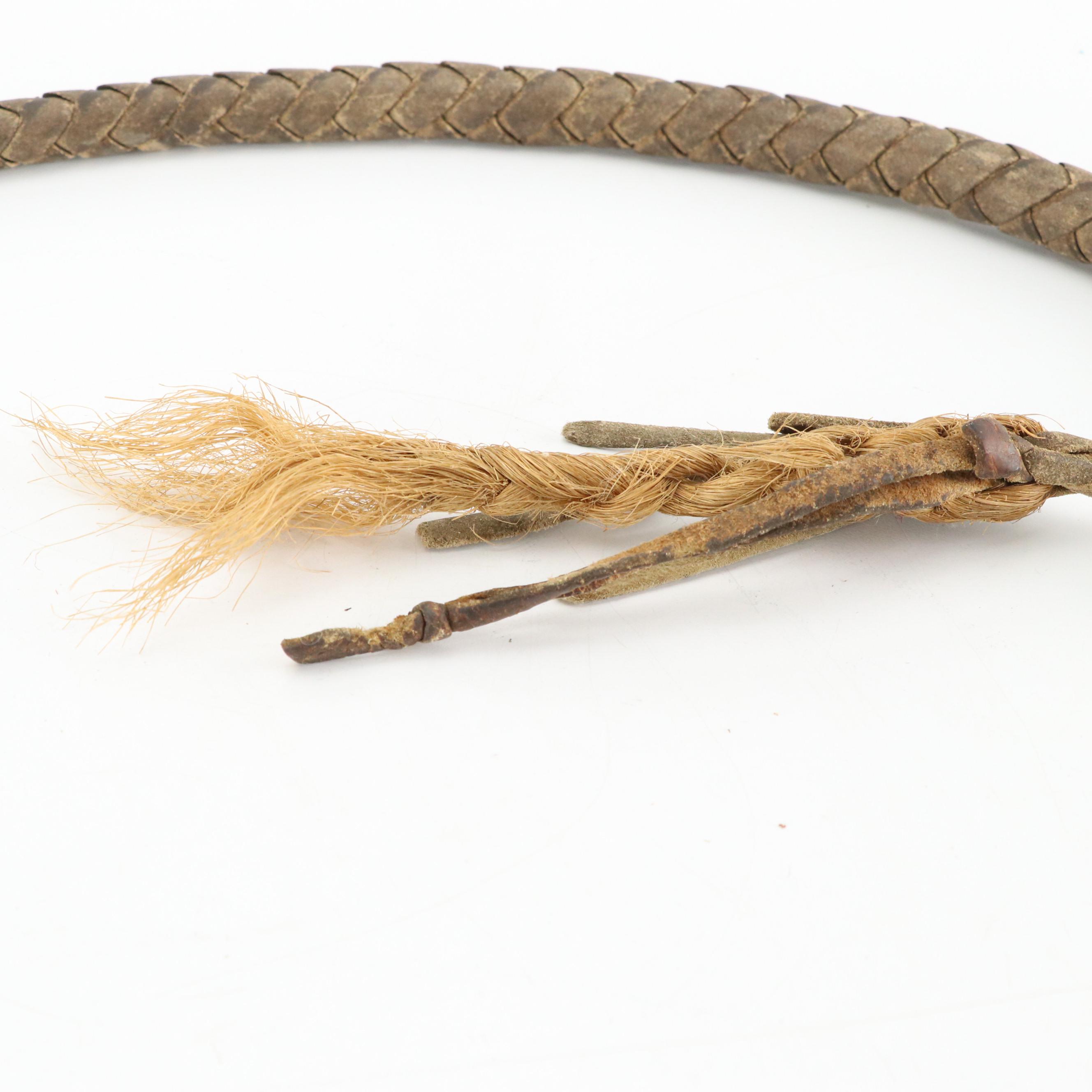 Mexican Fuste Wooden Saddle with Leather Bullwhip, Gaucho Boleadoras