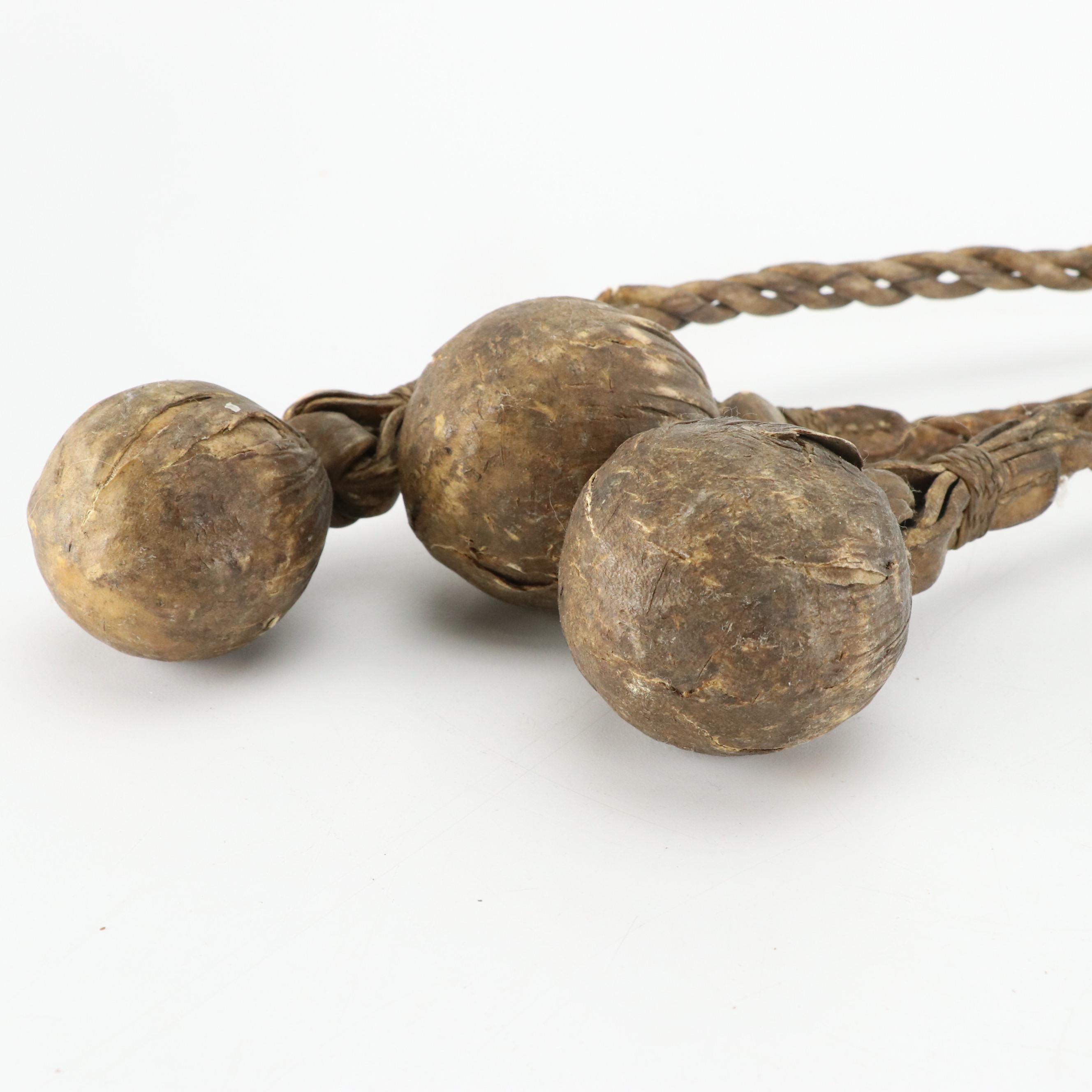 Mexican Fuste Wooden Saddle with Leather Bullwhip, Gaucho Boleadoras