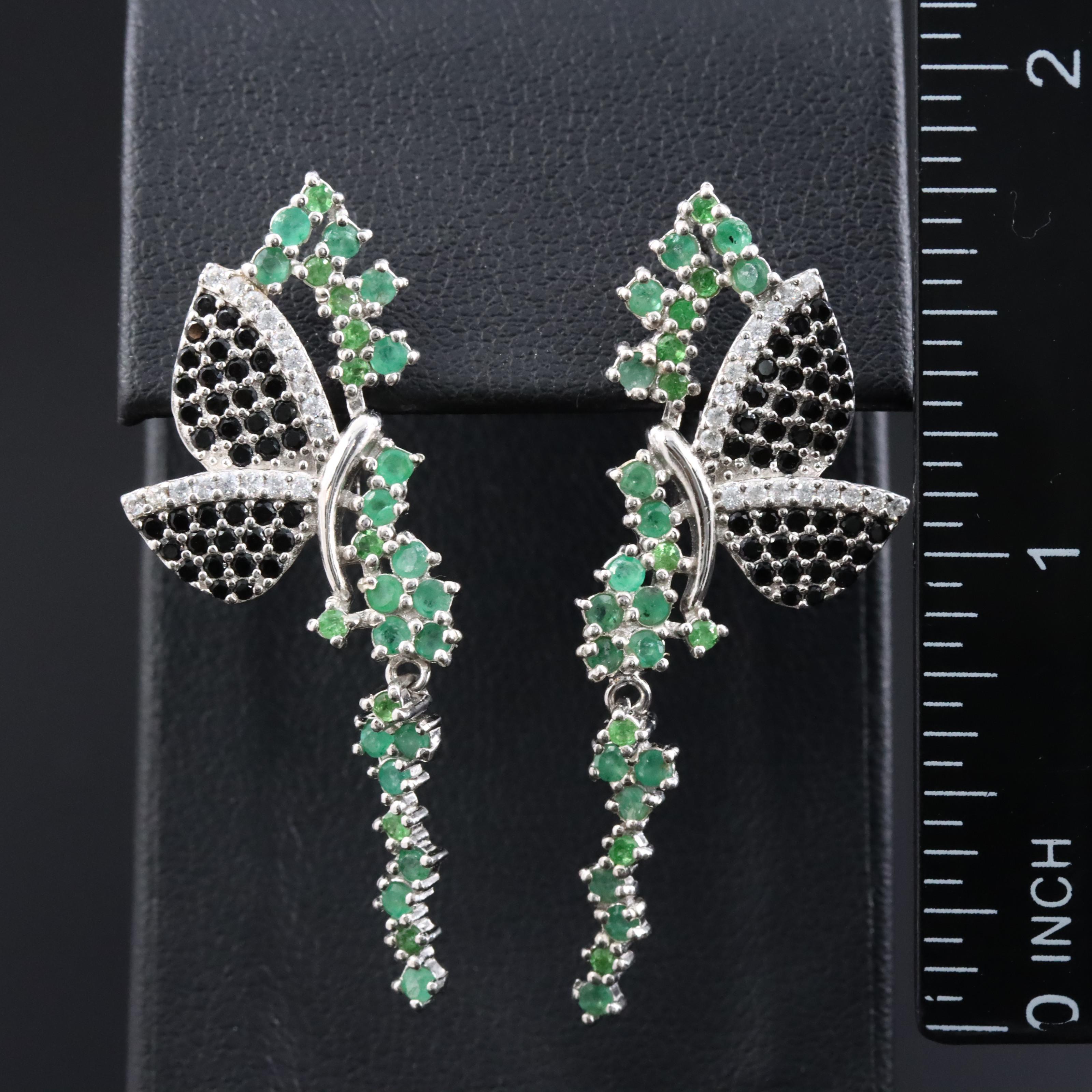 Sterling Emerald, Tsavorite and CZ Butterfly Drop Earrings
