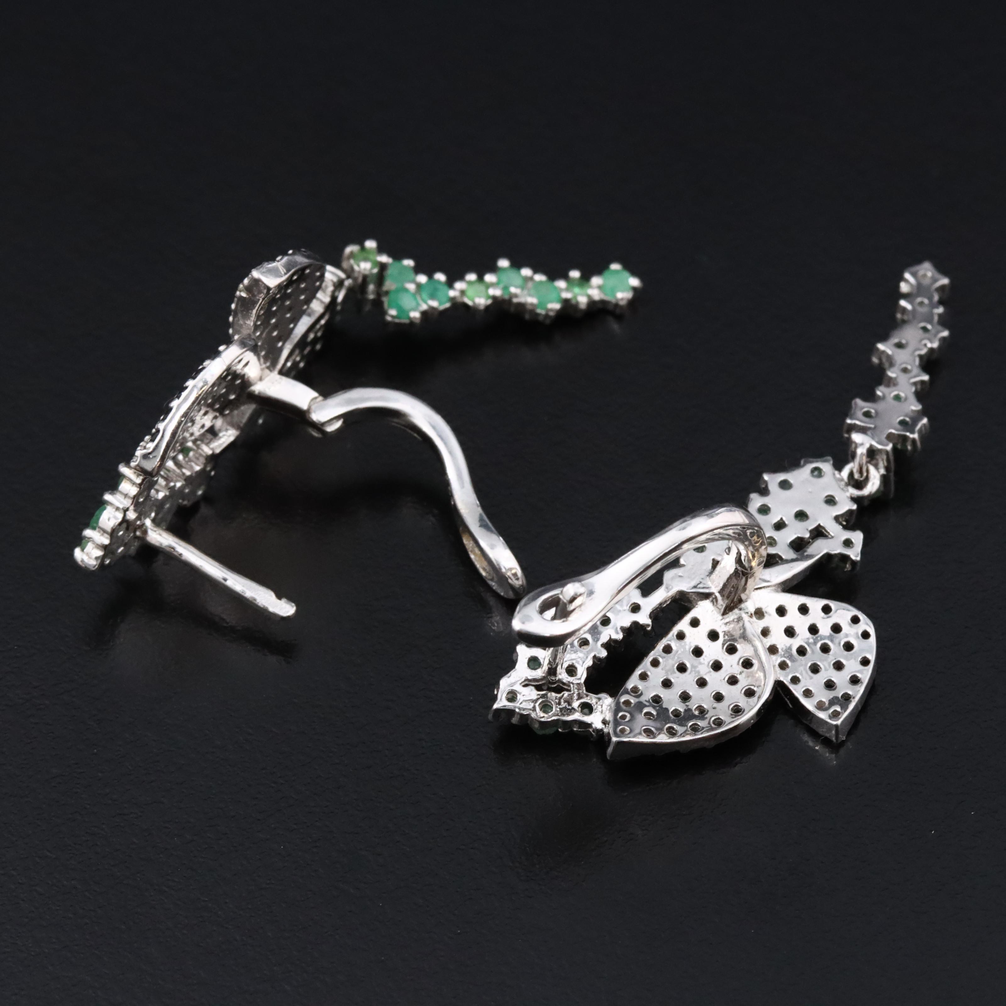 Sterling Emerald, Tsavorite and CZ Butterfly Drop Earrings