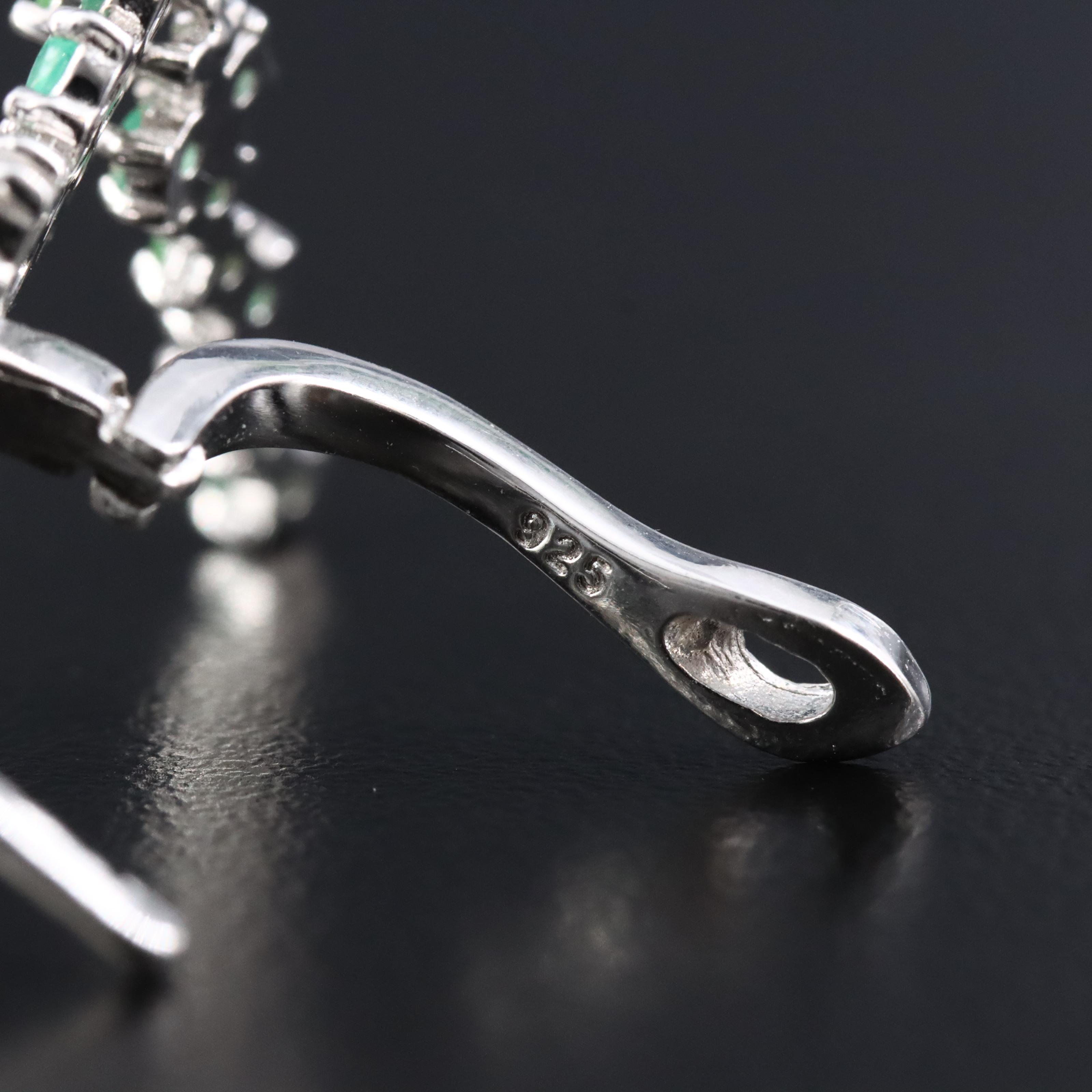 Sterling Emerald, Tsavorite and CZ Butterfly Drop Earrings