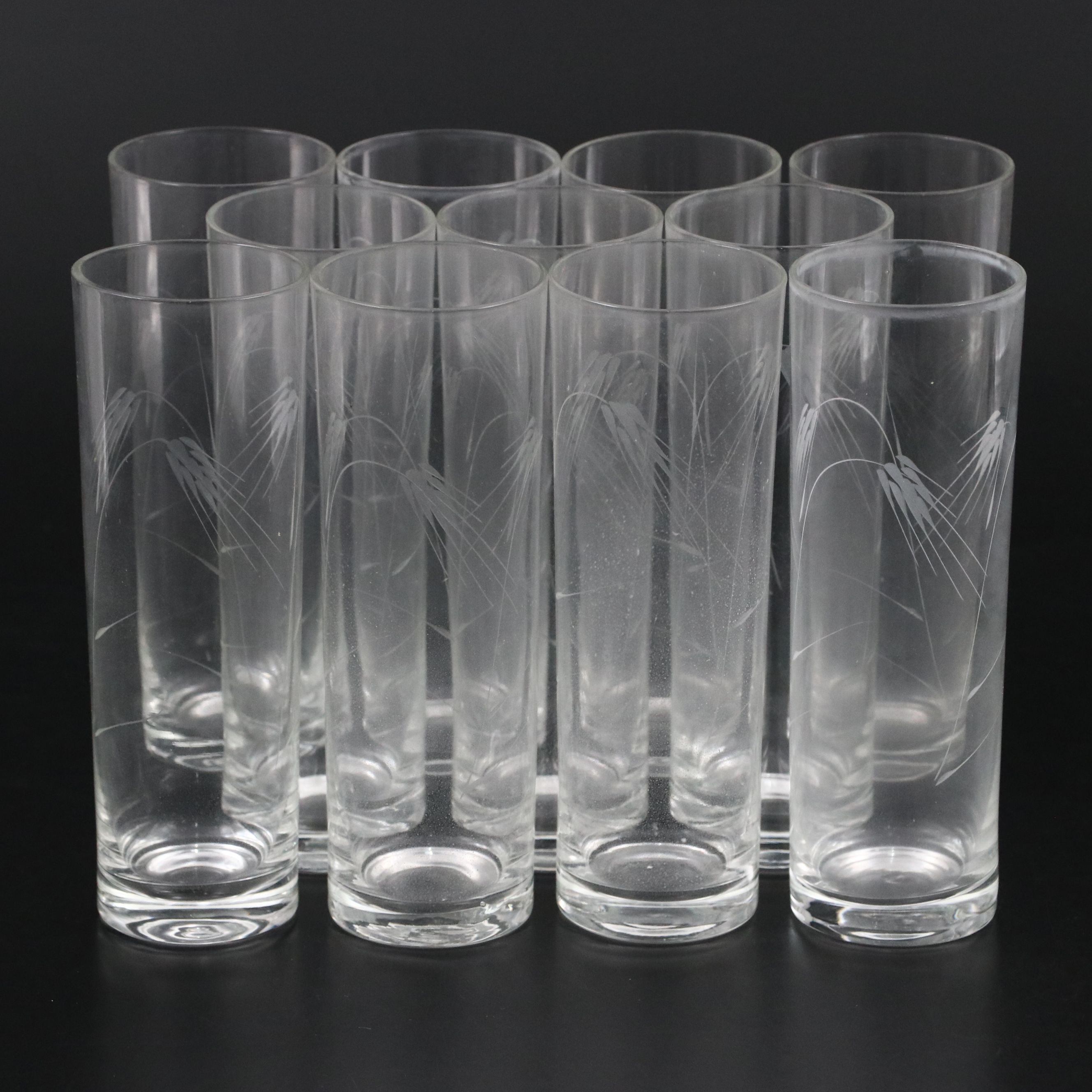 Mid Century Modern Style Etched Wheat Pattern Highball Glasses