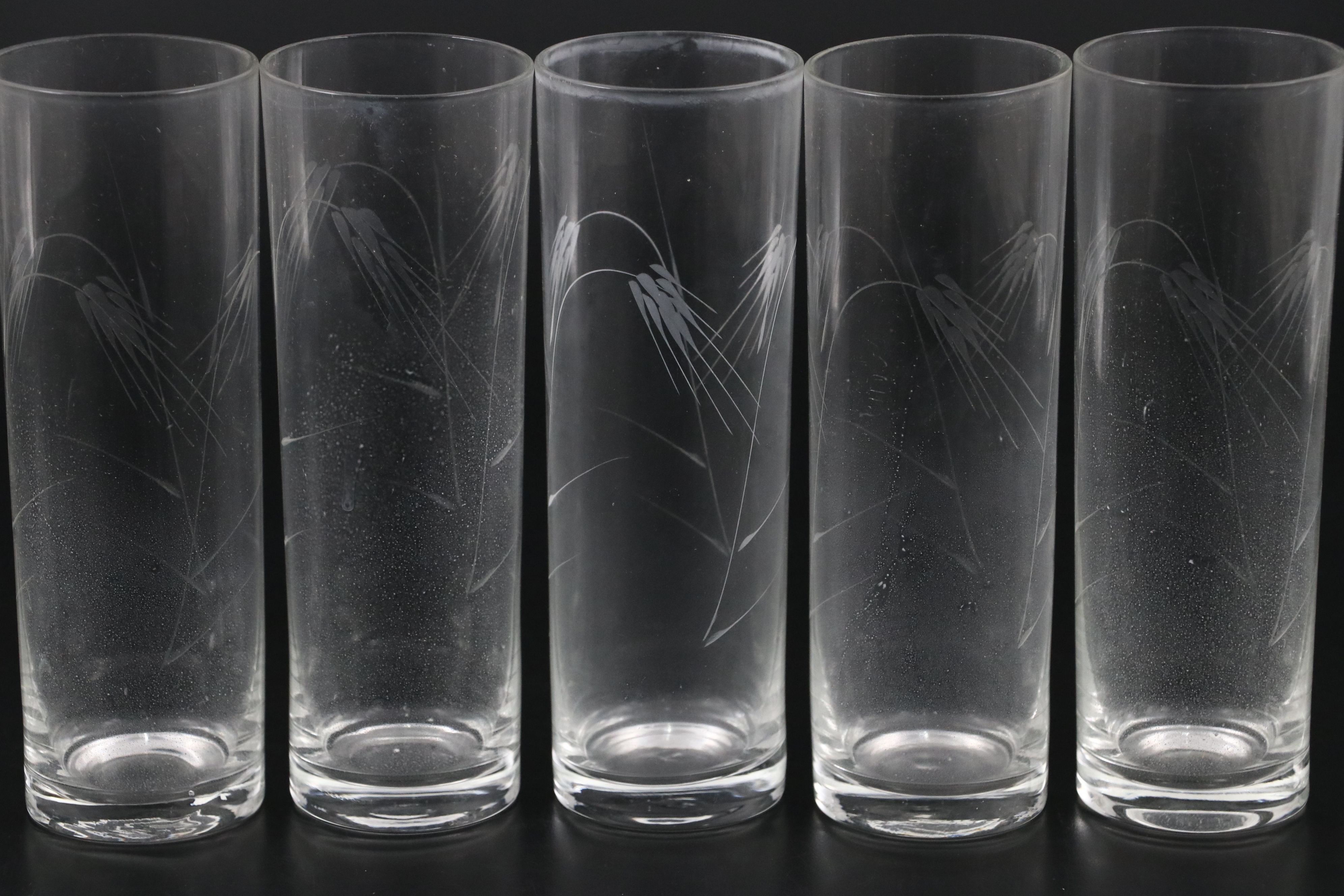 Mid Century Modern Style Etched Wheat Pattern Highball Glasses
