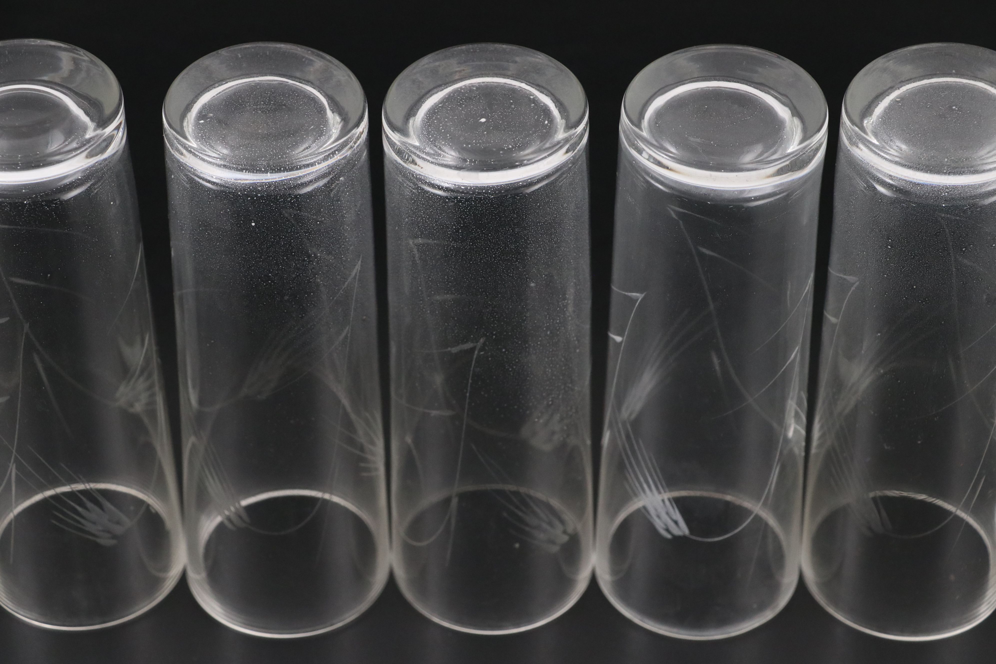 Mid Century Modern Style Etched Wheat Pattern Highball Glasses