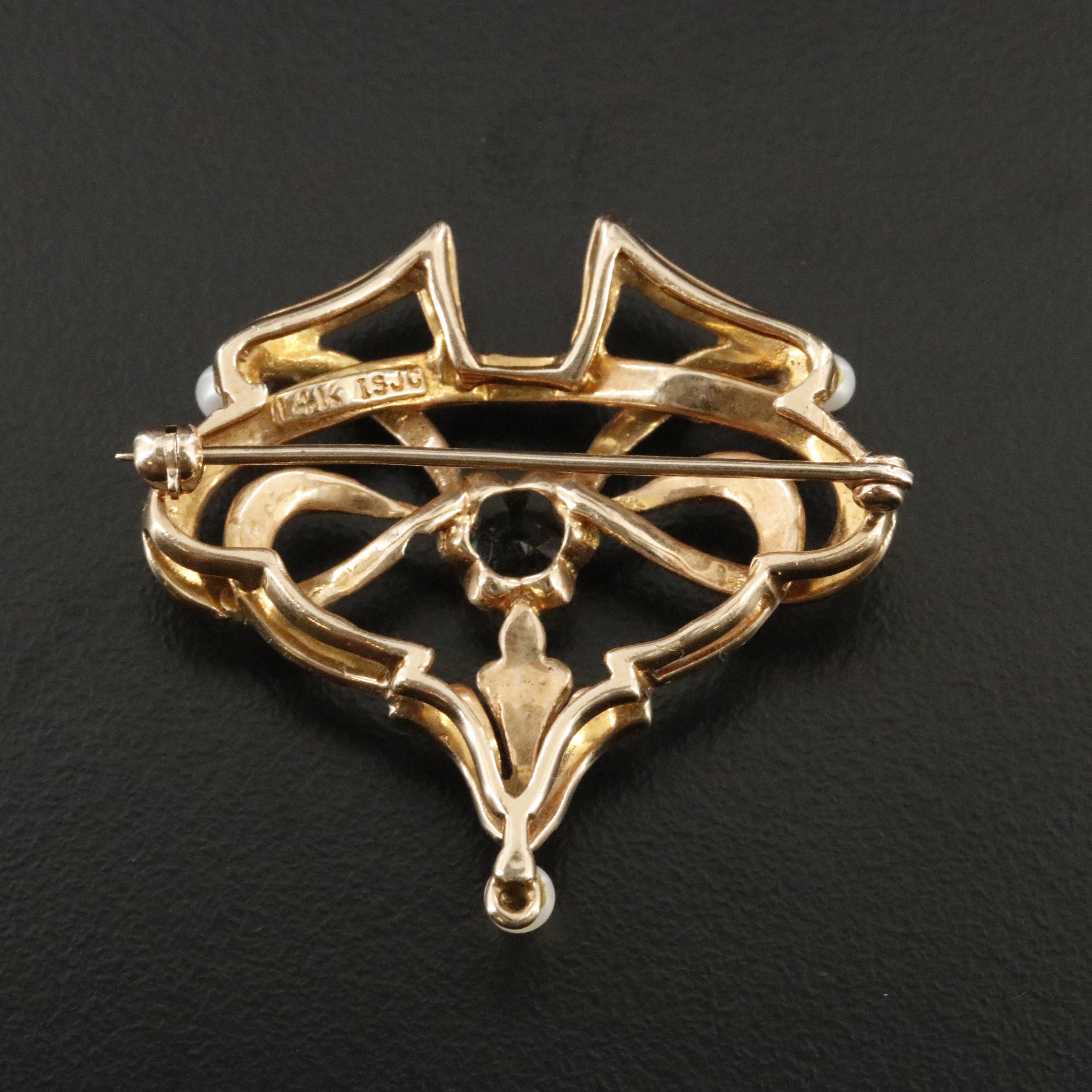 Circa 1900 14K Sapphire and Pearl Brooch