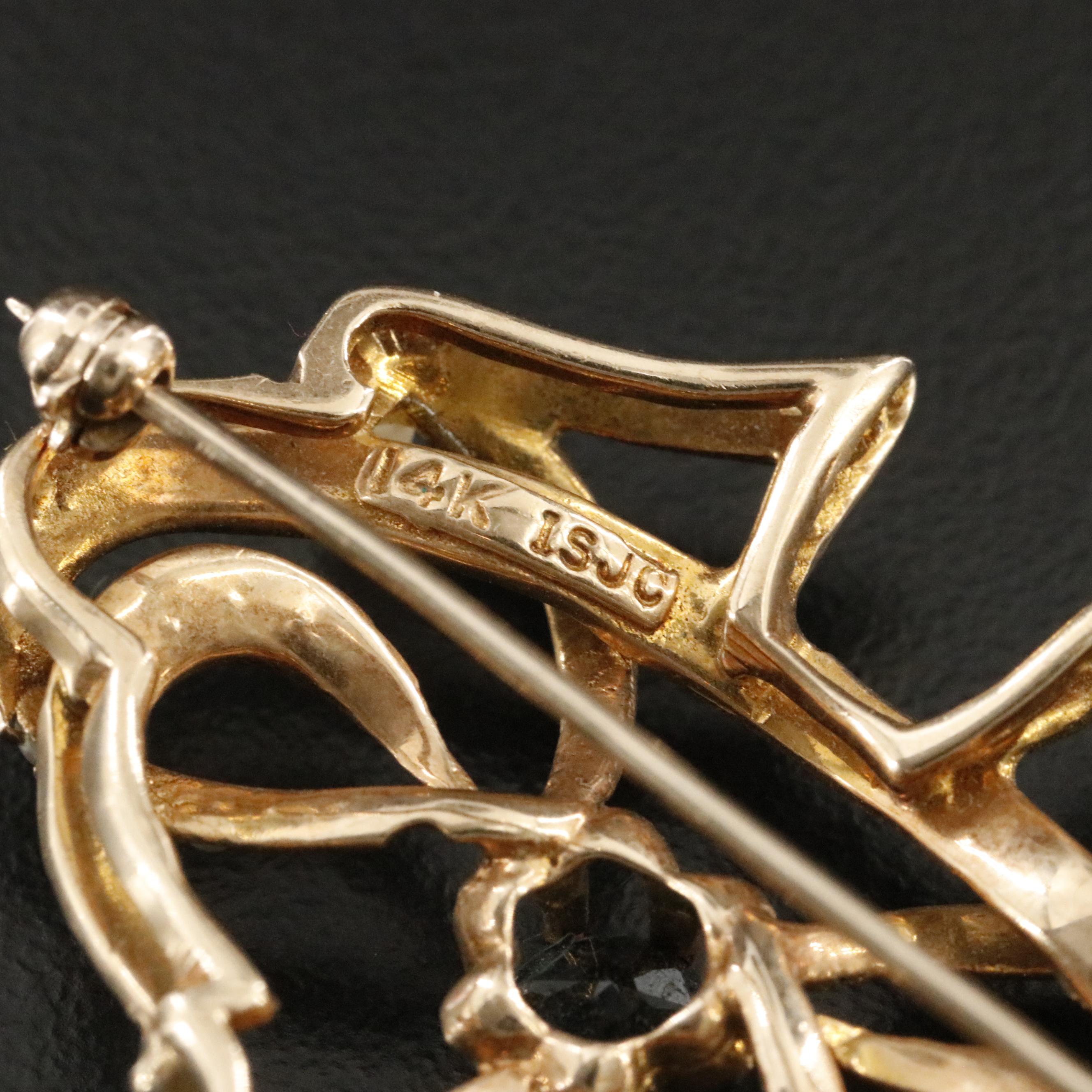 Circa 1900 14K Sapphire and Pearl Brooch