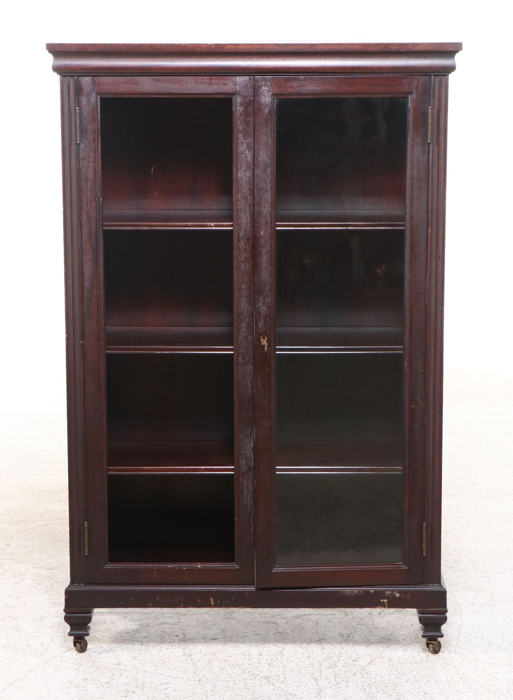 Mahogany Glass-Front Bookcase Cabinet, Early 20th Century