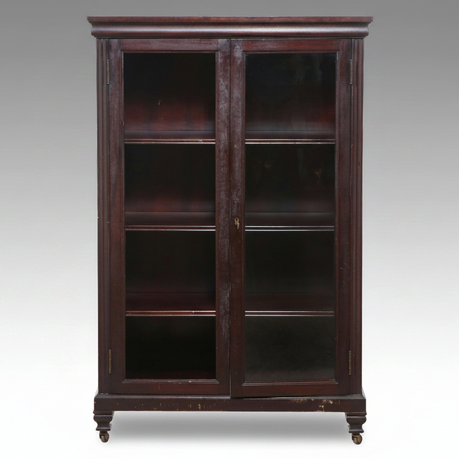 Mahogany Glass-Front Bookcase Cabinet, Early 20th Century