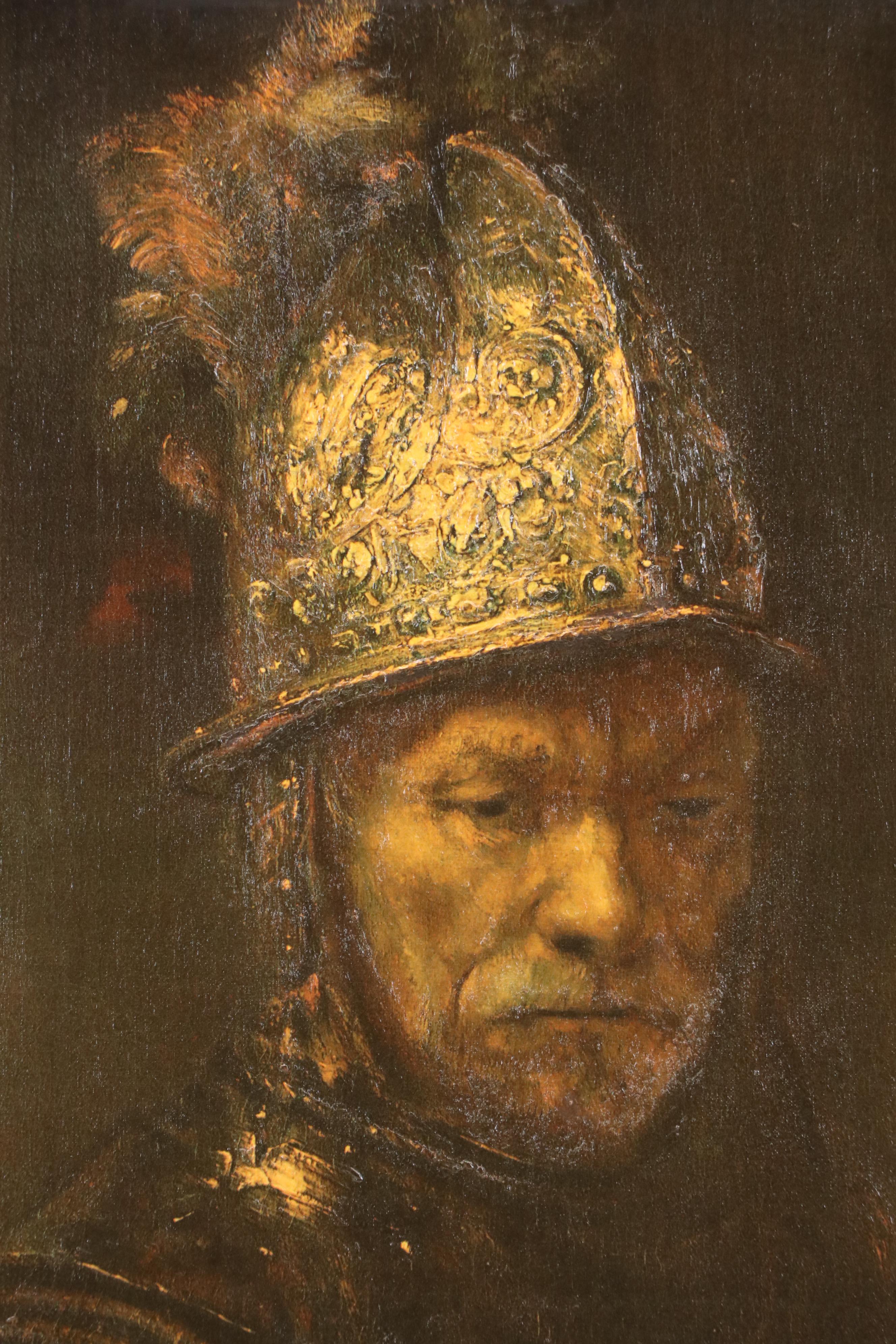 After Rembrandt Embellished Offset Lithograph "Man with Golden Helmet"
