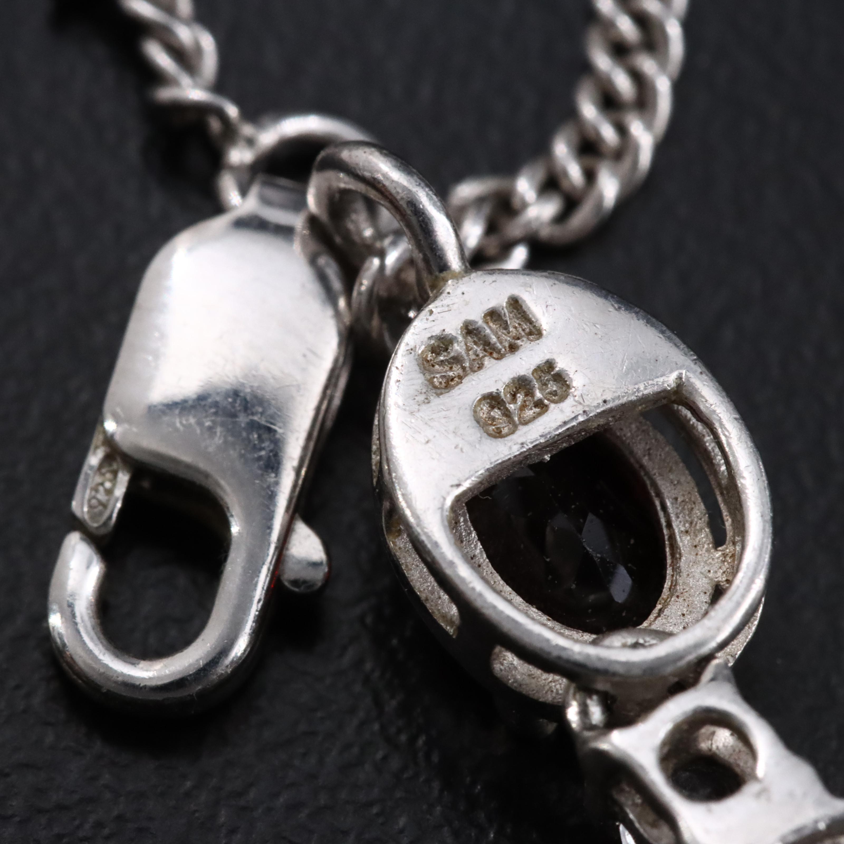 Sterling Gemstone Line Necklace Including Peridot, Amethyst and Garnet