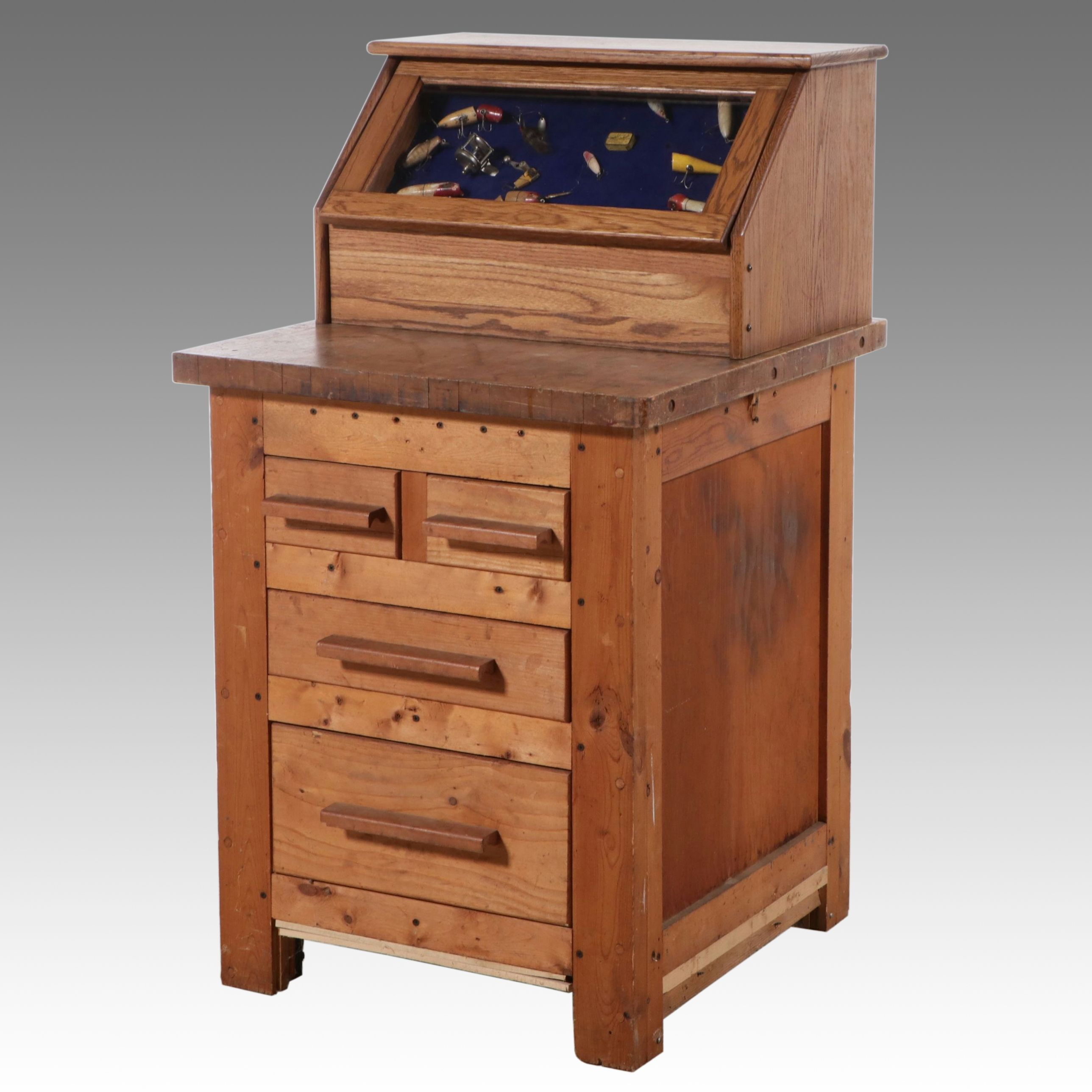 Bench Made Wood Storage Chest of Drawers with Fishing Lure Display Case