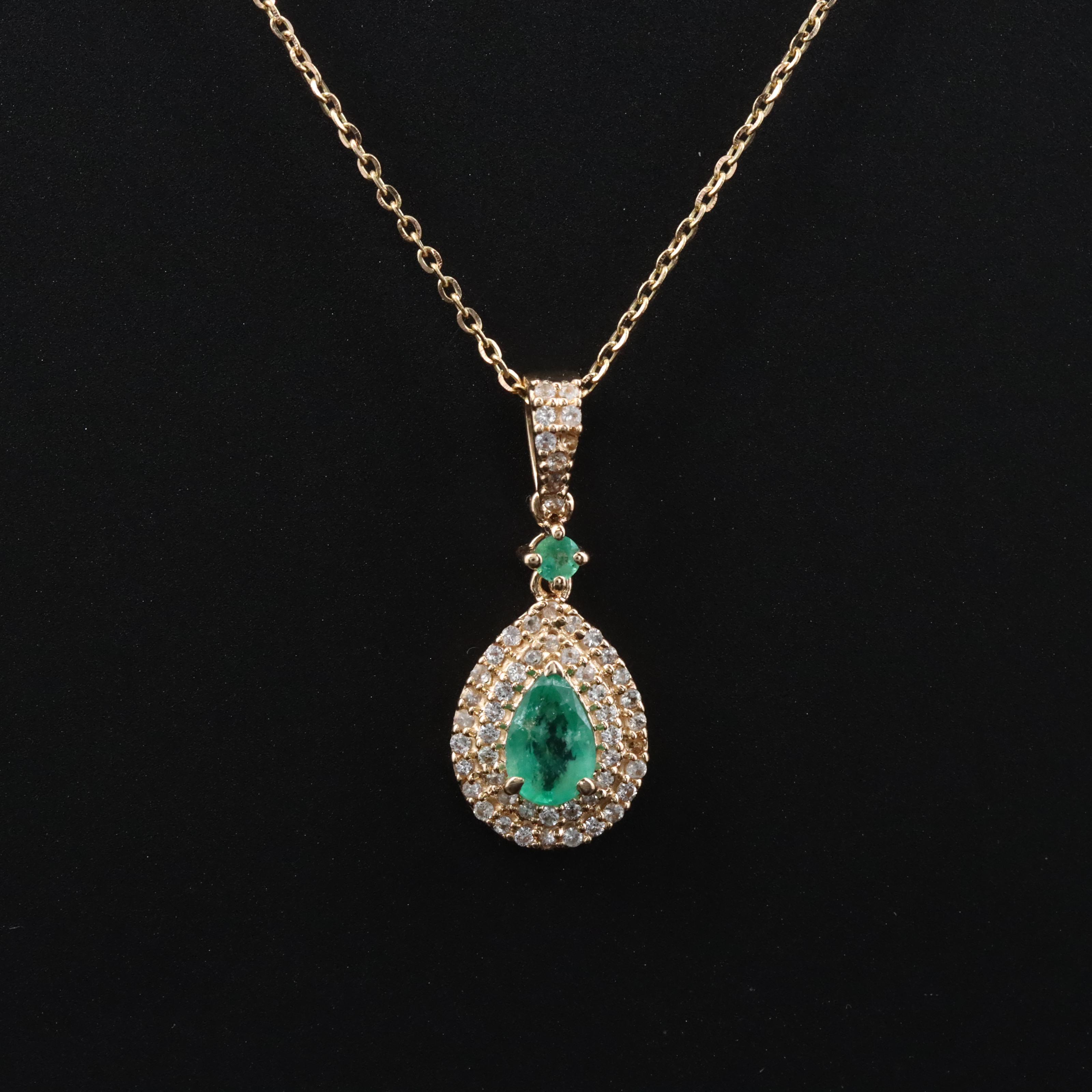 14K Emerald and White Sapphire Pendant Necklace