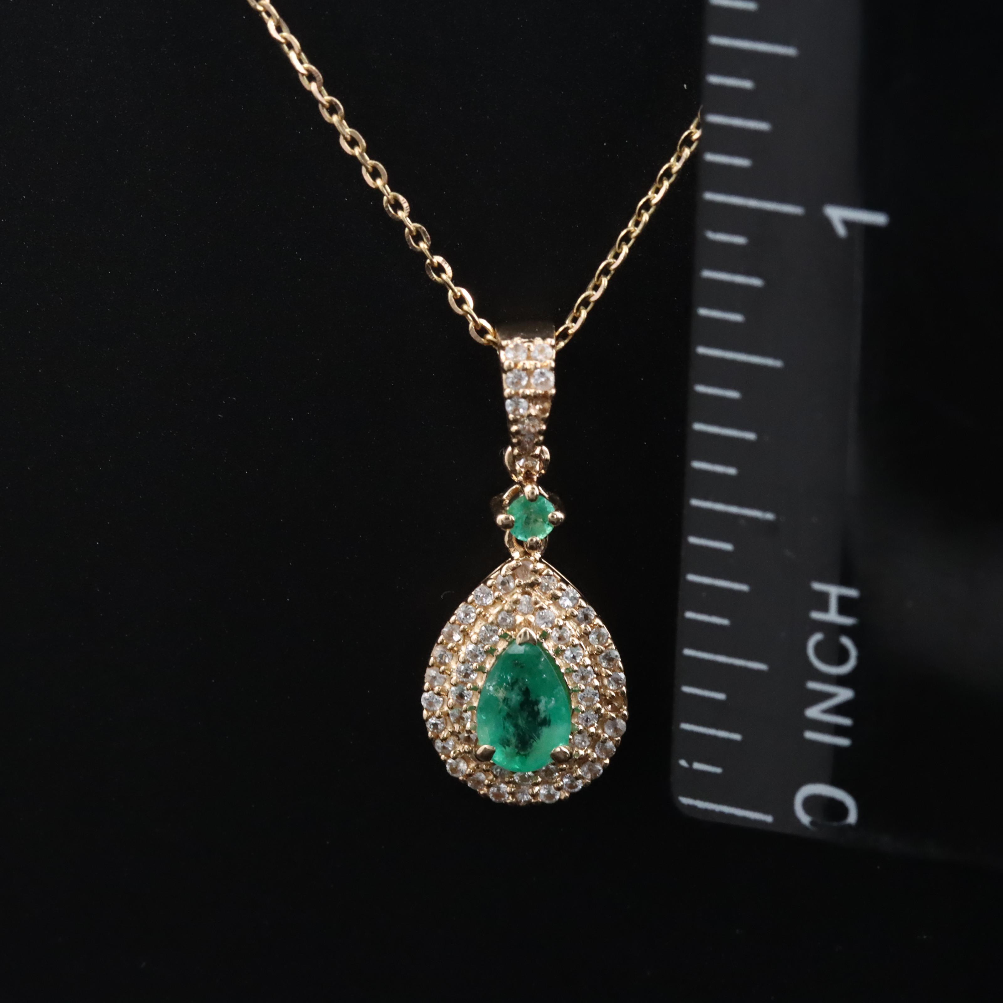 14K Emerald and White Sapphire Pendant Necklace