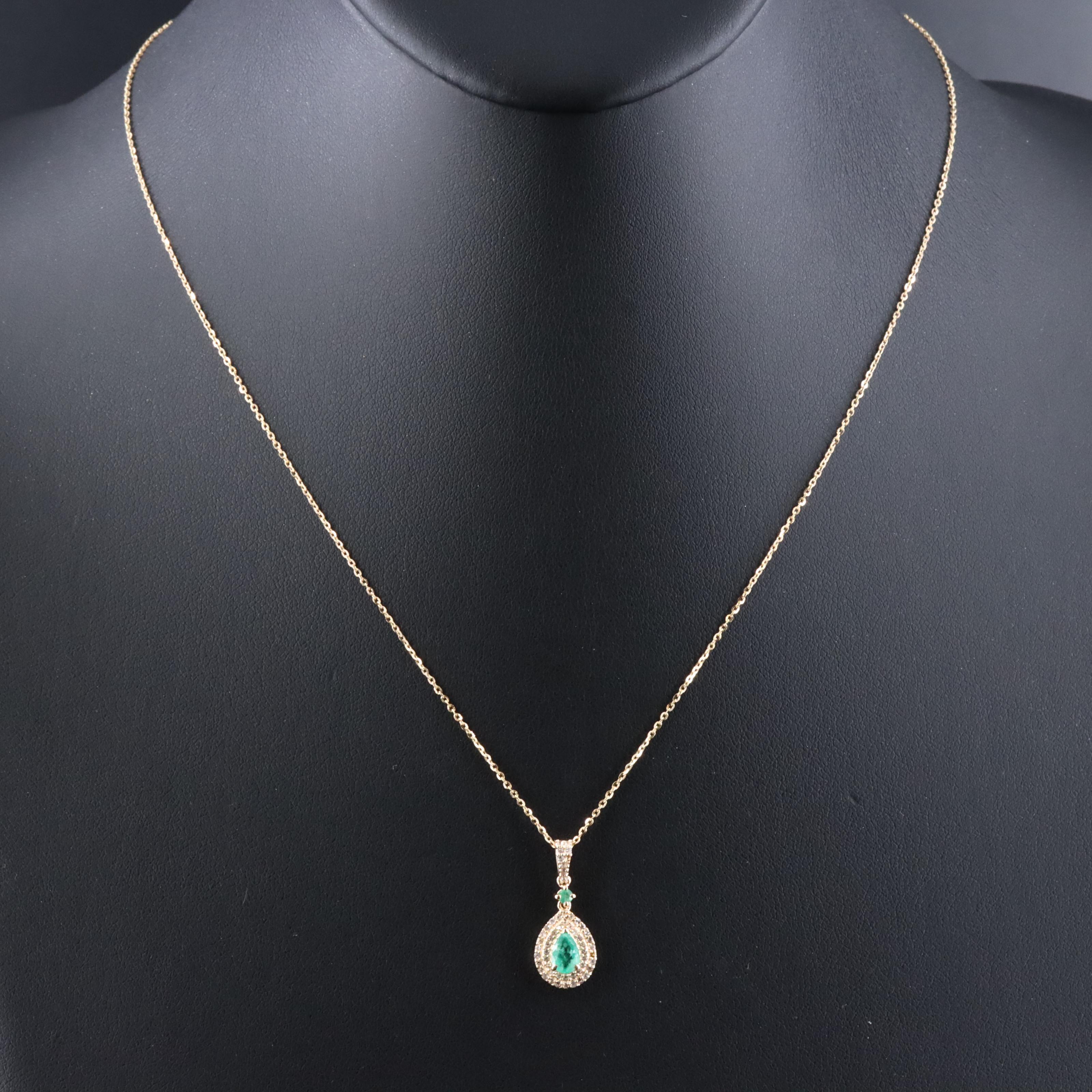 14K Emerald and White Sapphire Pendant Necklace
