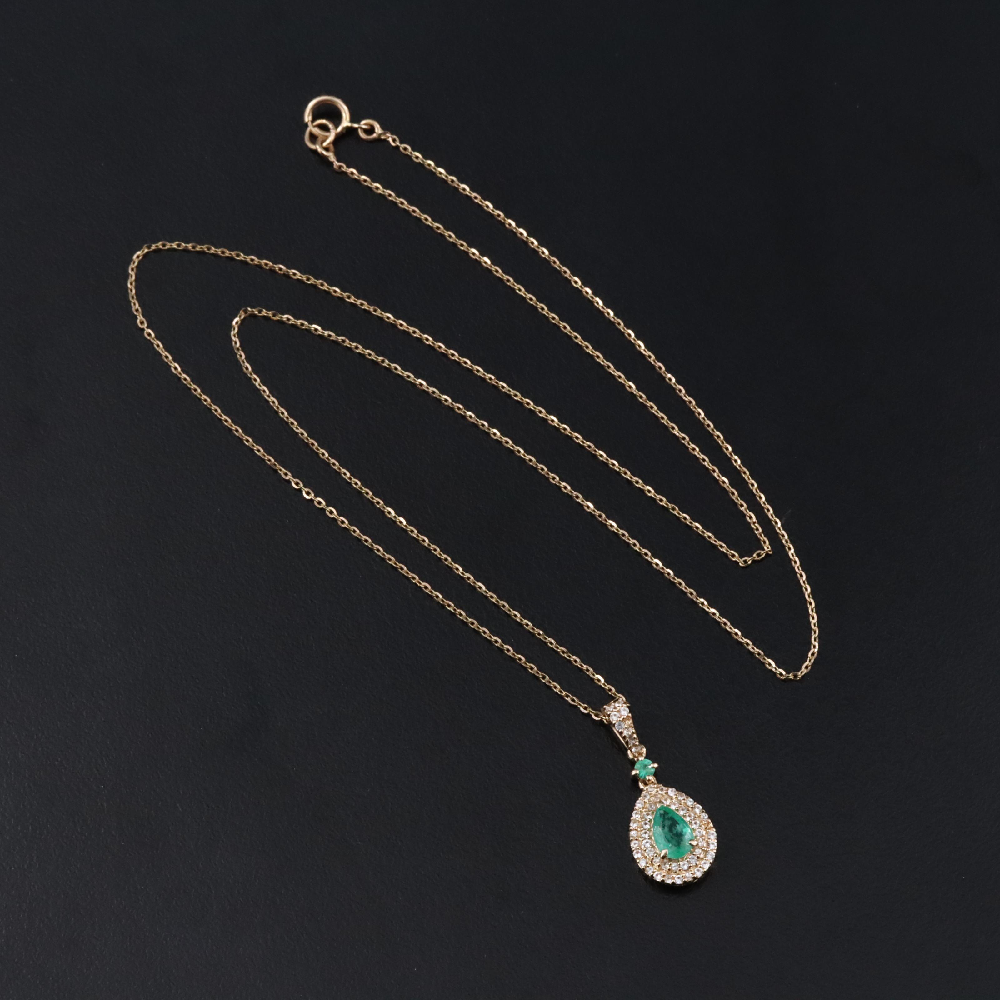 14K Emerald and White Sapphire Pendant Necklace