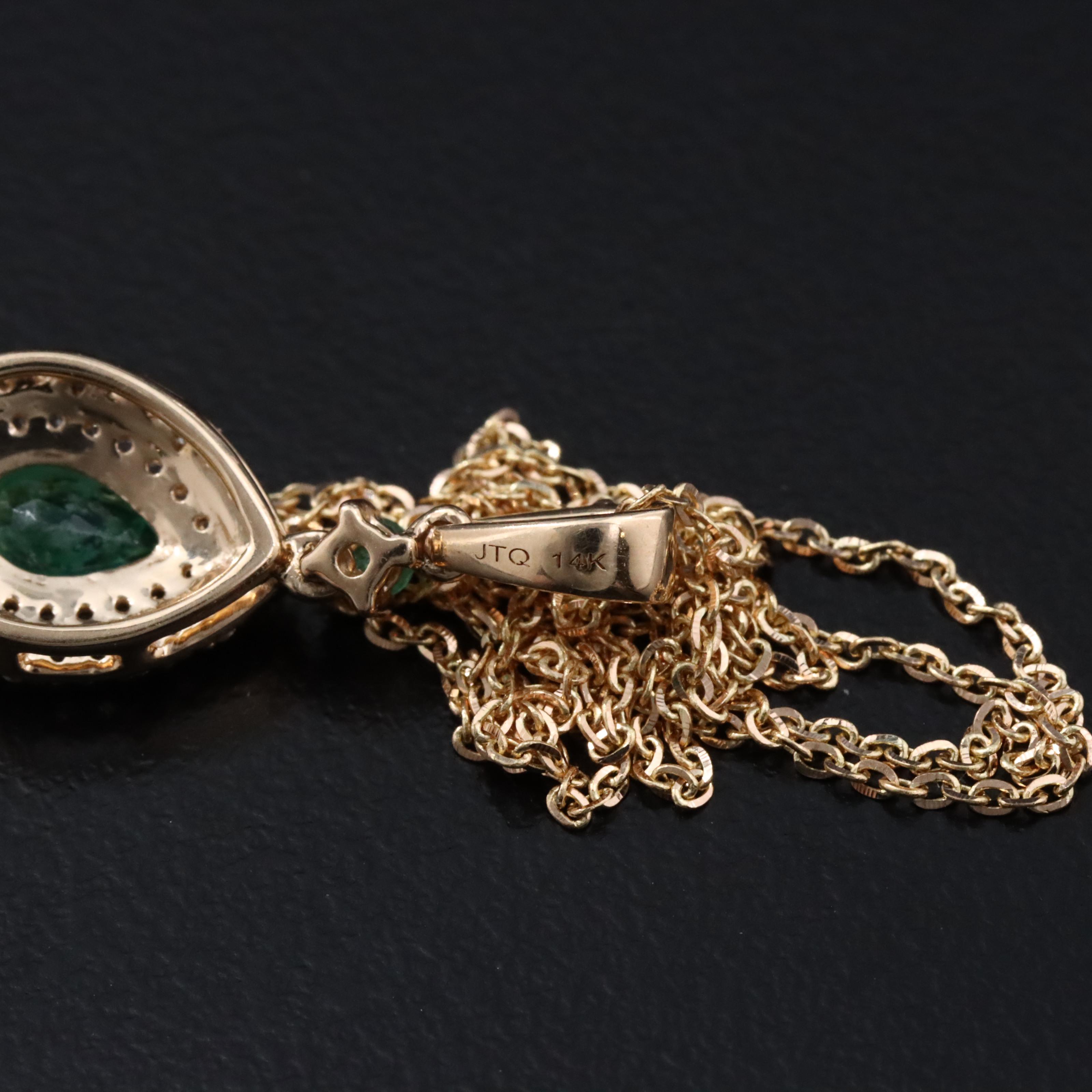 14K Emerald and White Sapphire Pendant Necklace
