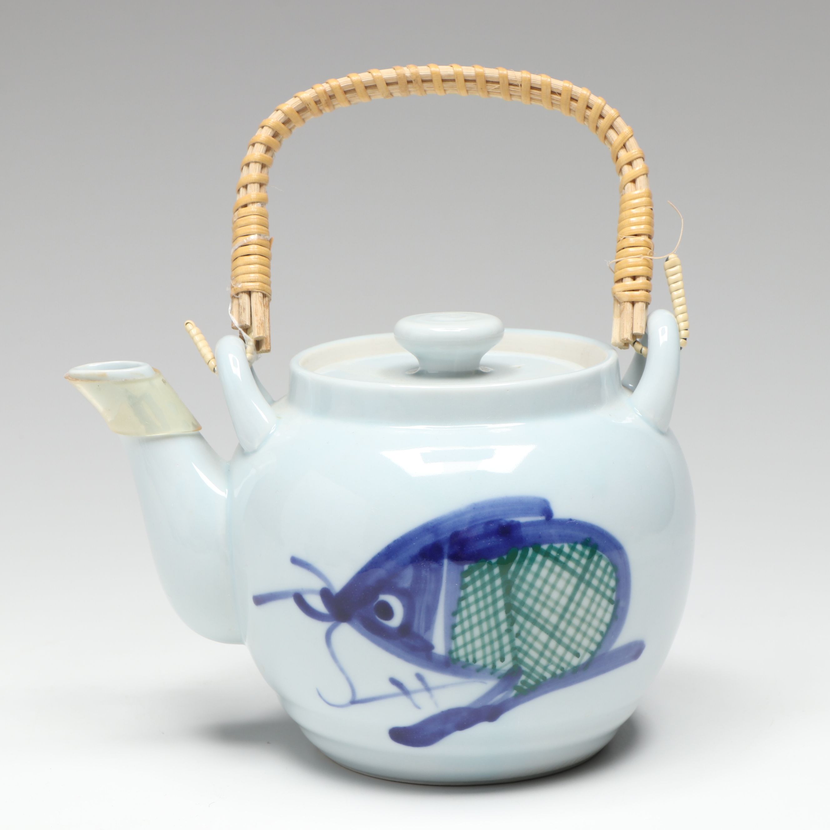 Japanese Porcelain Hand-Painted Koi Teapot and Cups