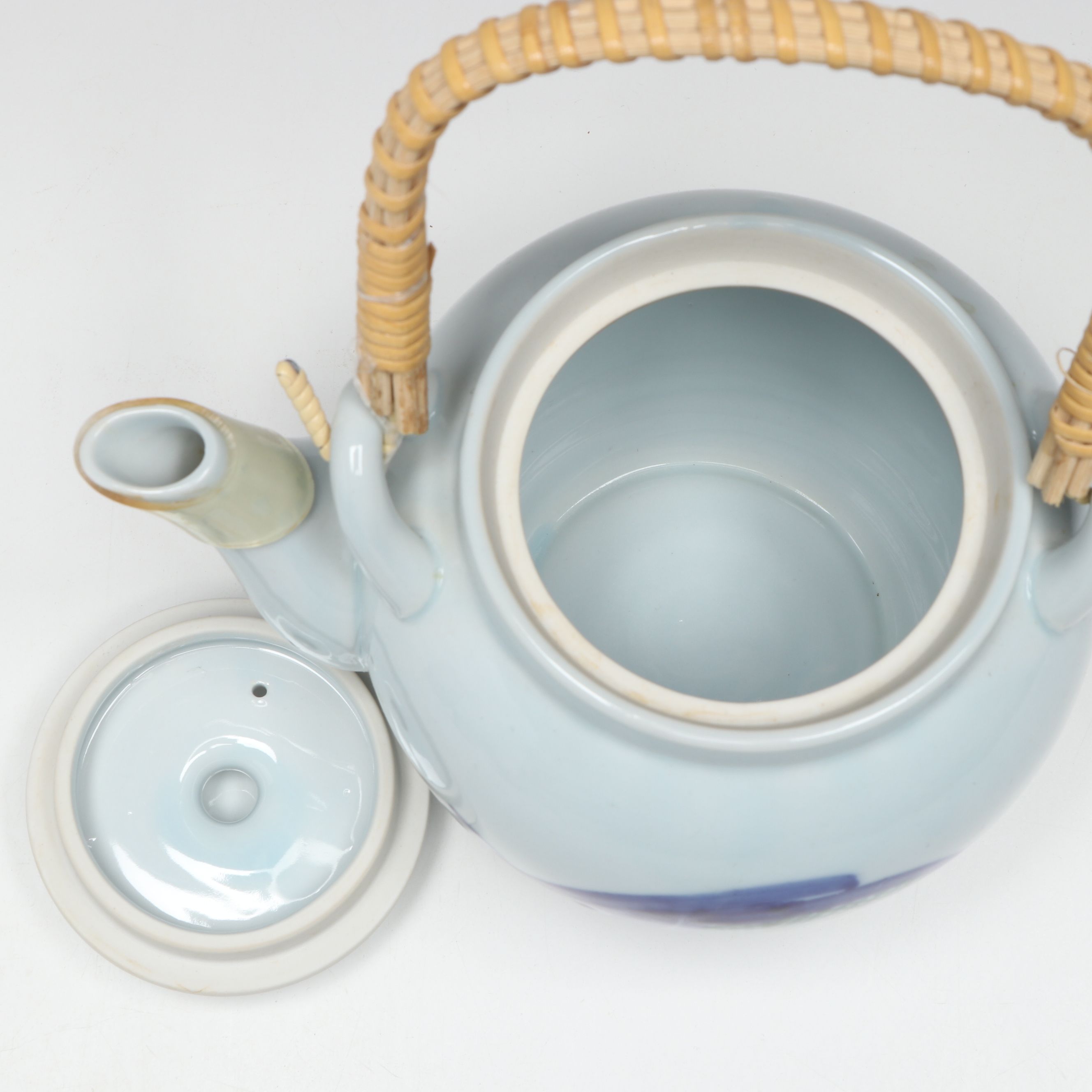 Japanese Porcelain Hand-Painted Koi Teapot and Cups