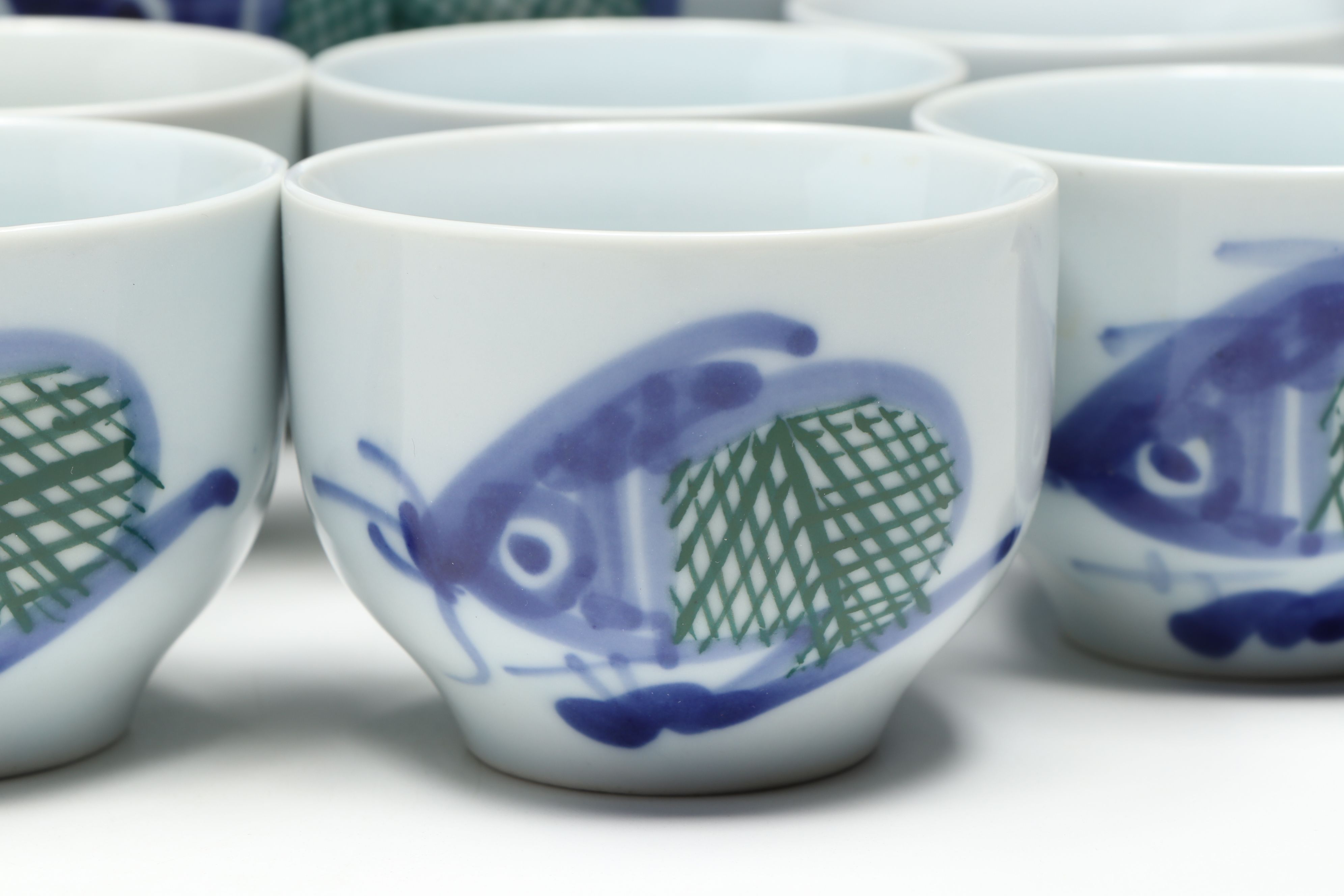 Japanese Porcelain Hand-Painted Koi Teapot and Cups
