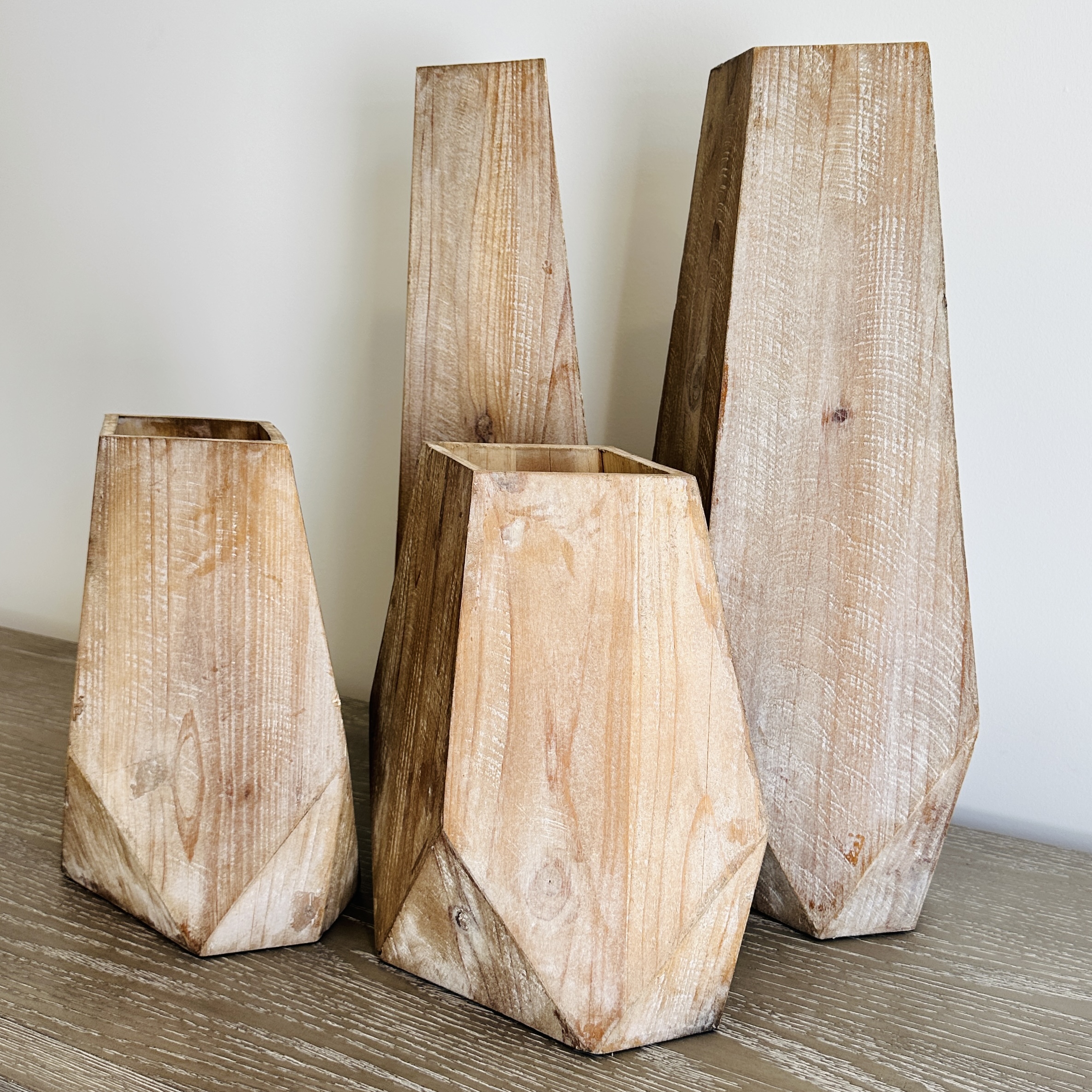 Set of Four Contemporary Geometric Wood Vases