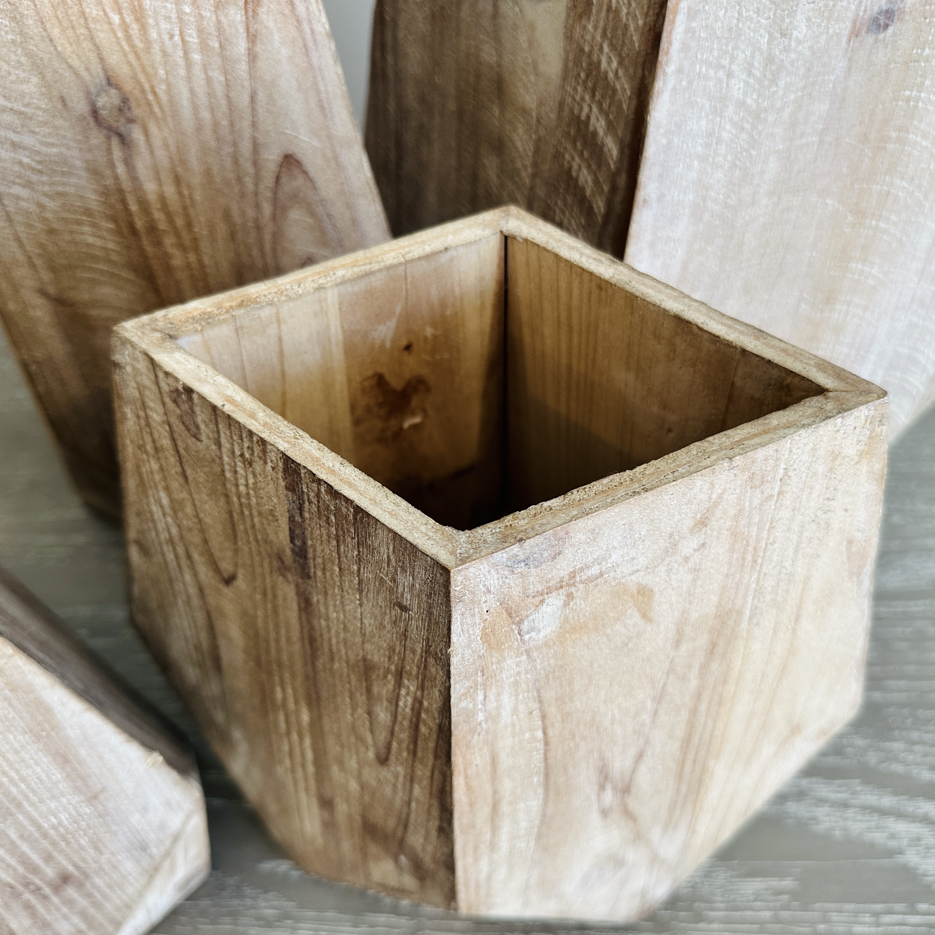 Set of Four Contemporary Geometric Wood Vases