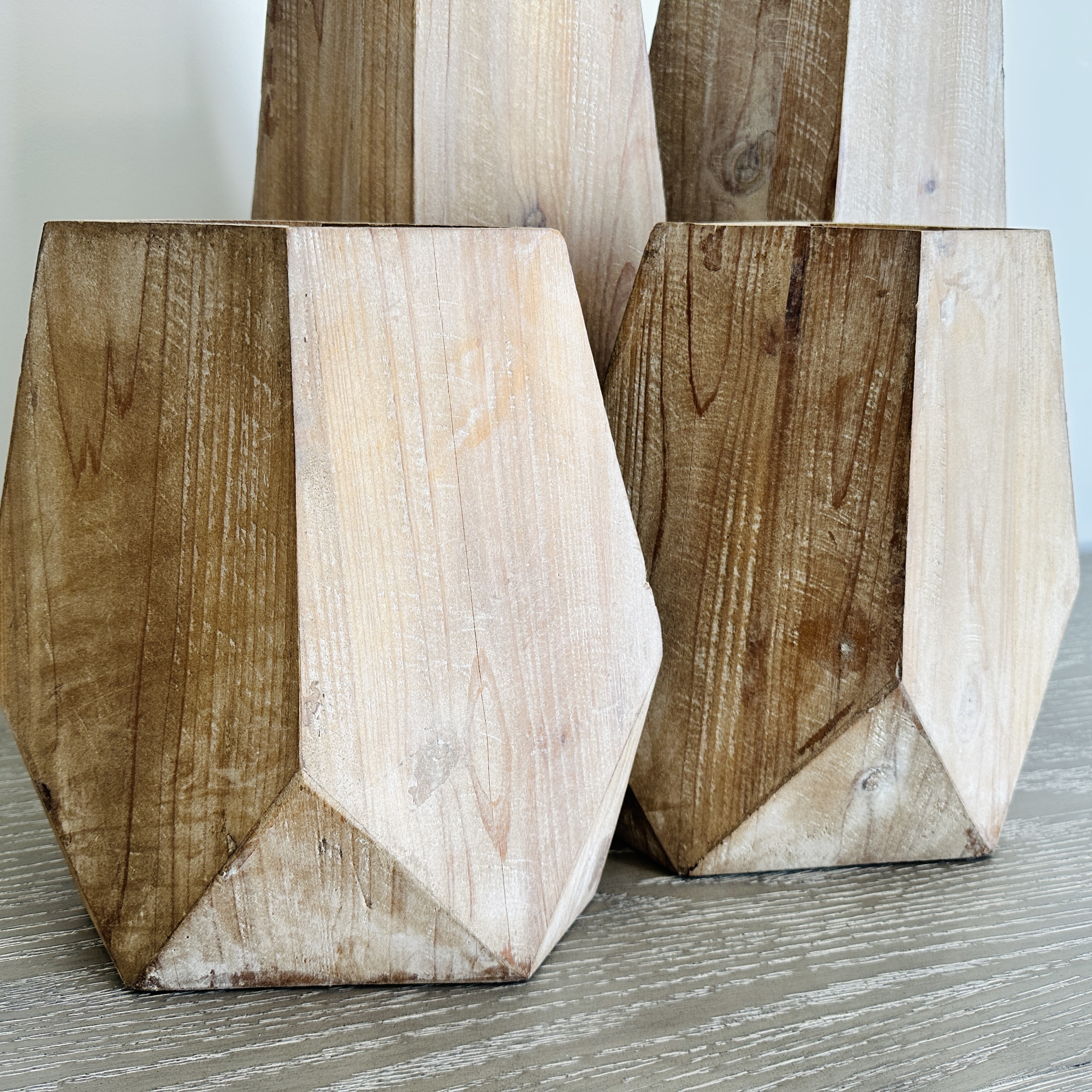 Set of Four Contemporary Geometric Wood Vases