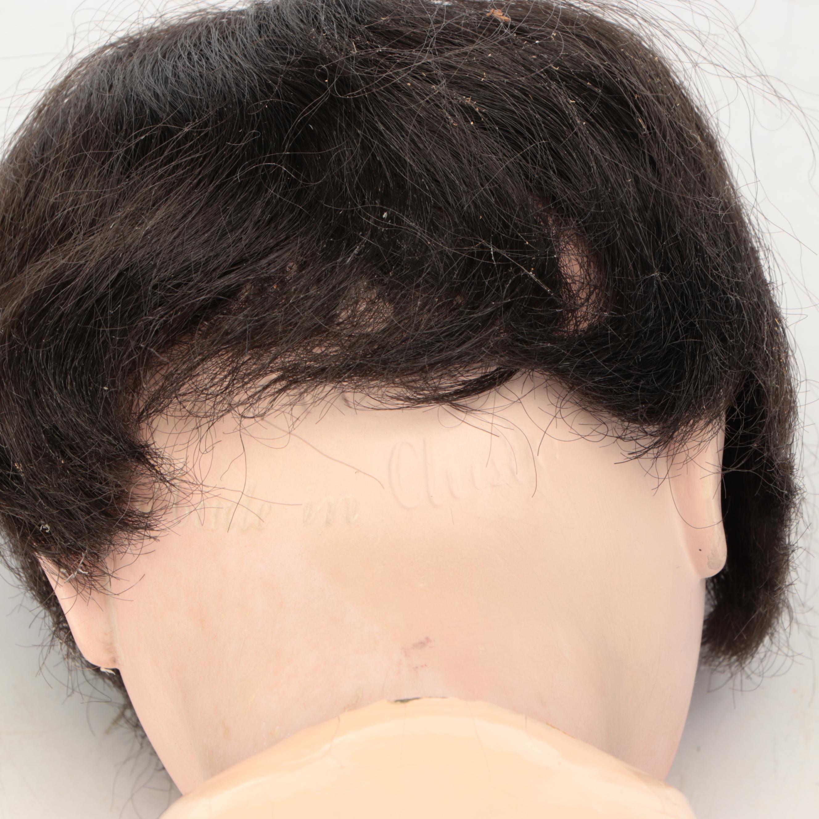 Victorian Style Bisque Doll Head with Voice Box Baby Body and Wicker Stroller