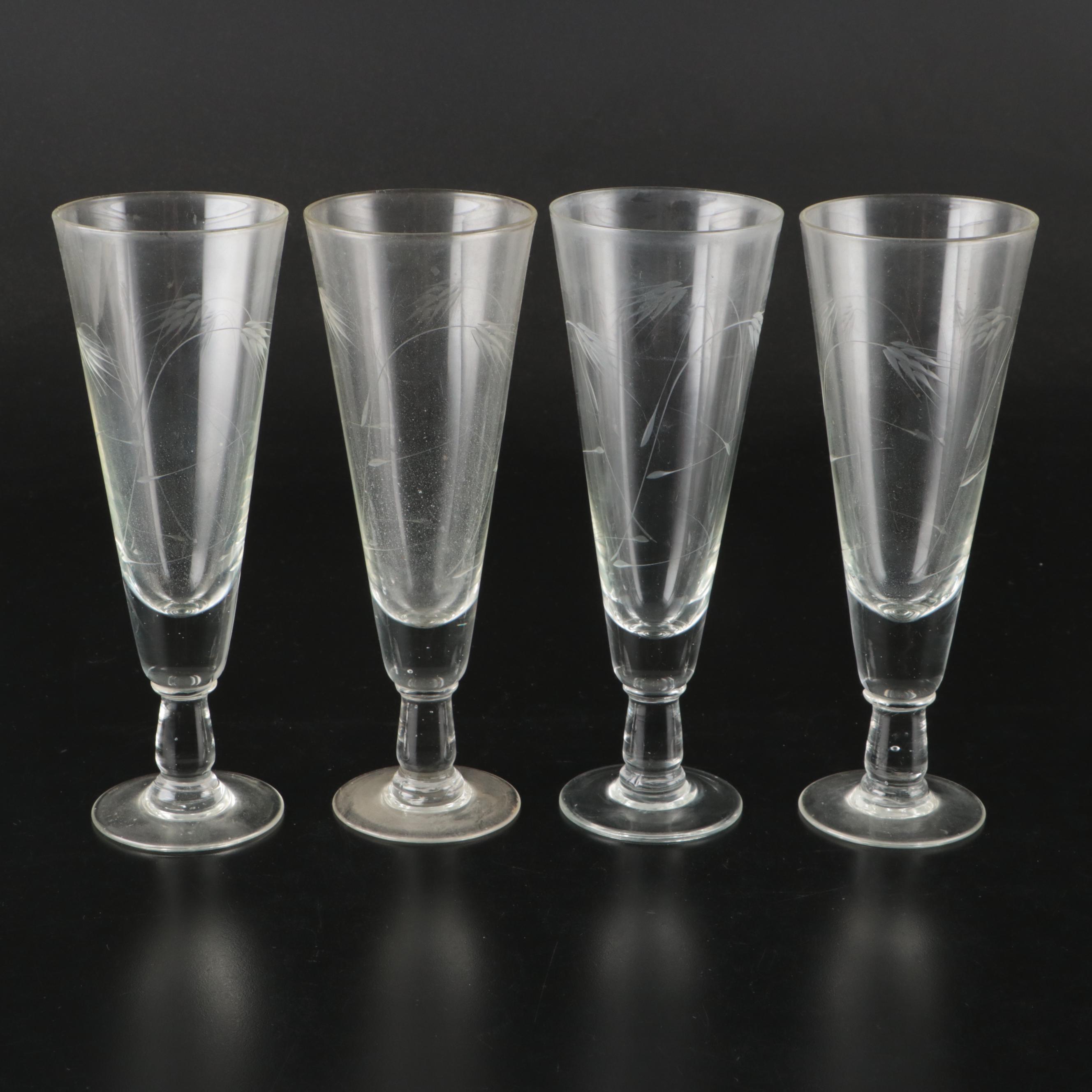 Mid Century Modern Style Etched Wheat Pattern Pilsner Glasses