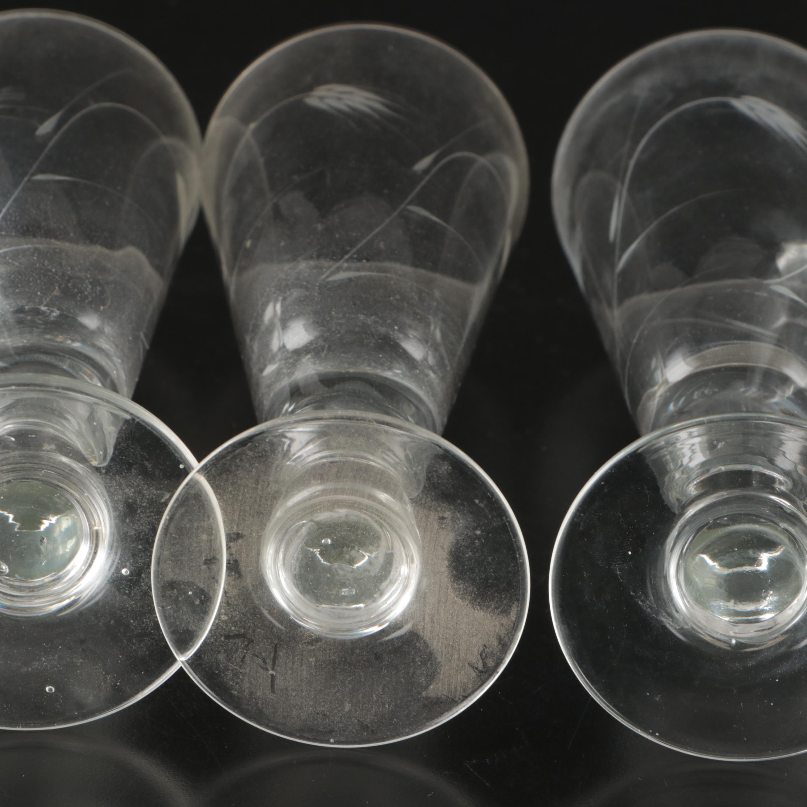 Mid Century Modern Style Etched Wheat Pattern Pilsner Glasses