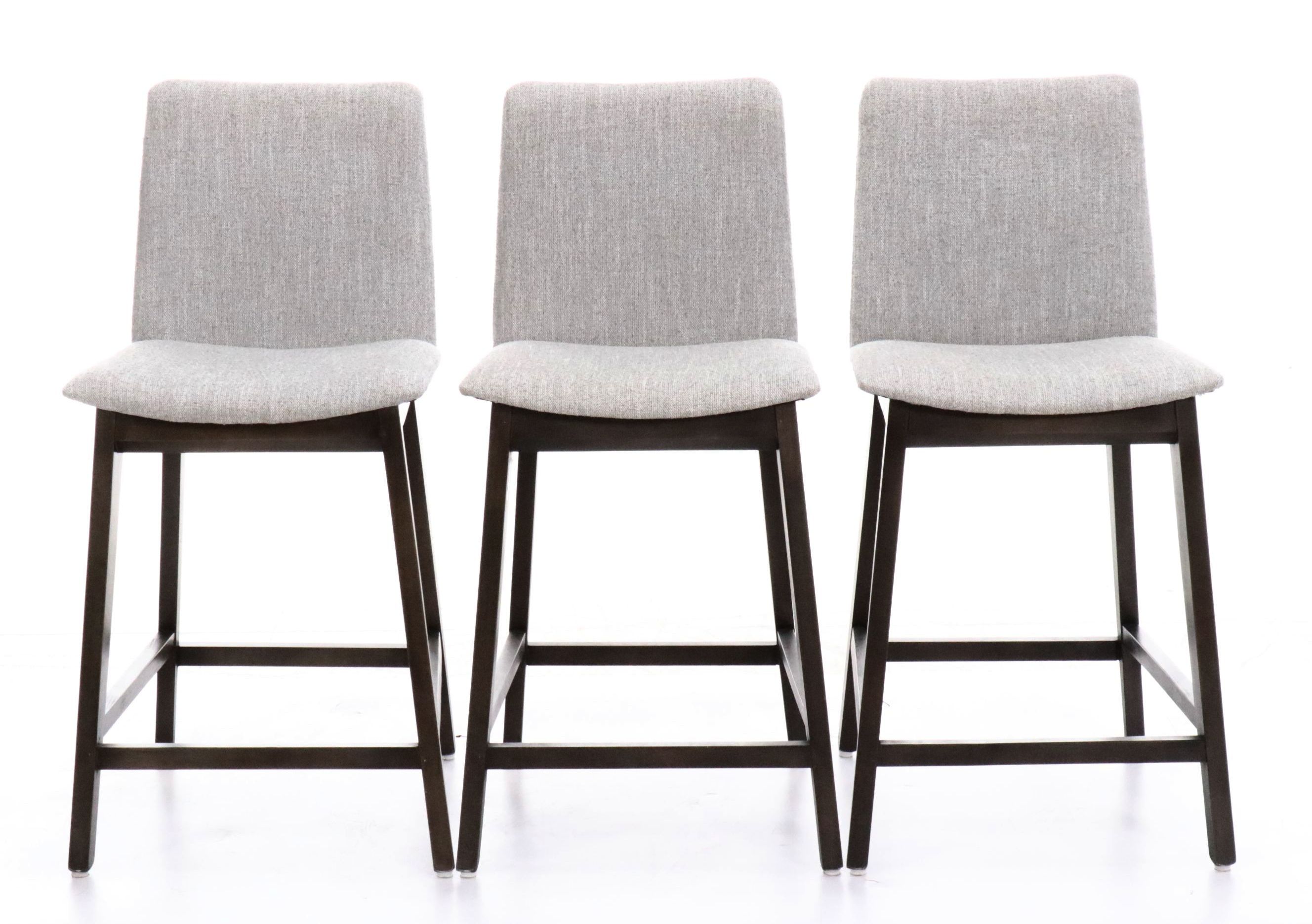 Set of Three Alder & Tweed Furniture Contemporary Fabric and Wood Barstools
