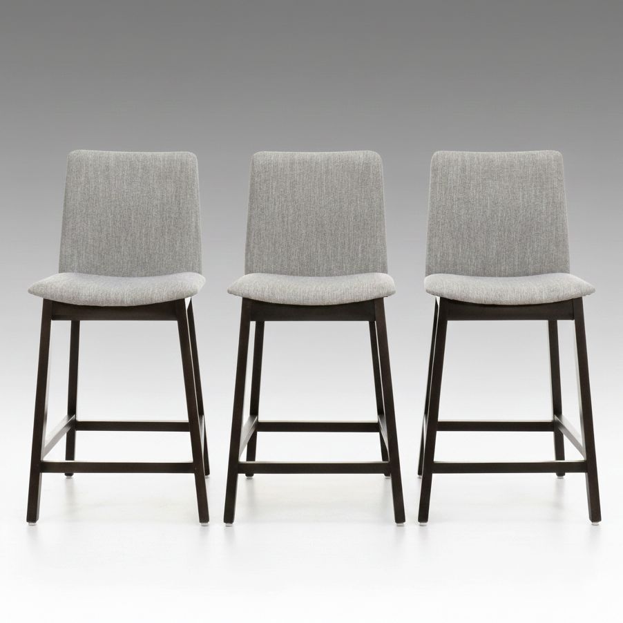 Set of Three Alder & Tweed Furniture Contemporary Fabric and Wood Barstools