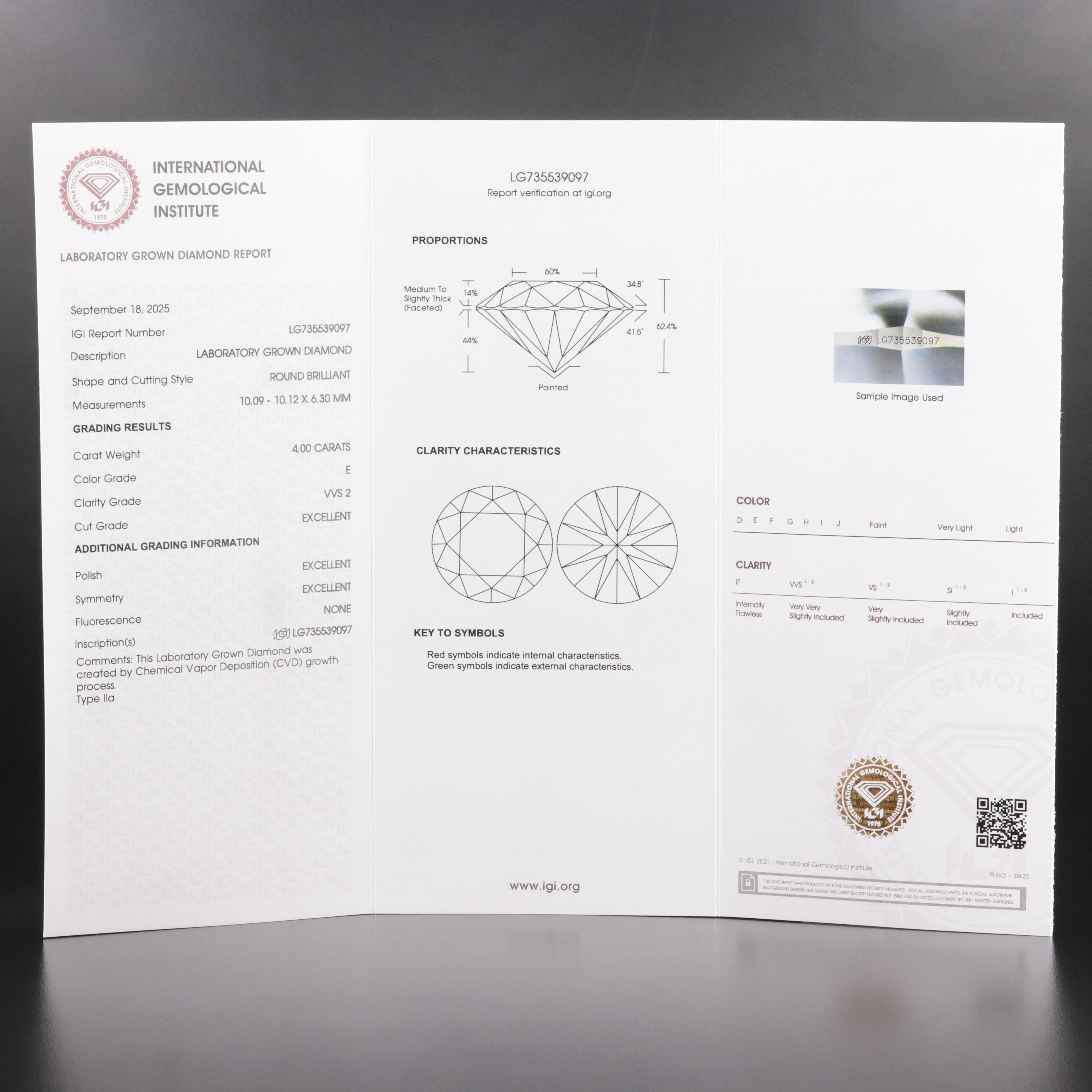 Loose 4.00 CT Lab Grown Diamond with IGI Report