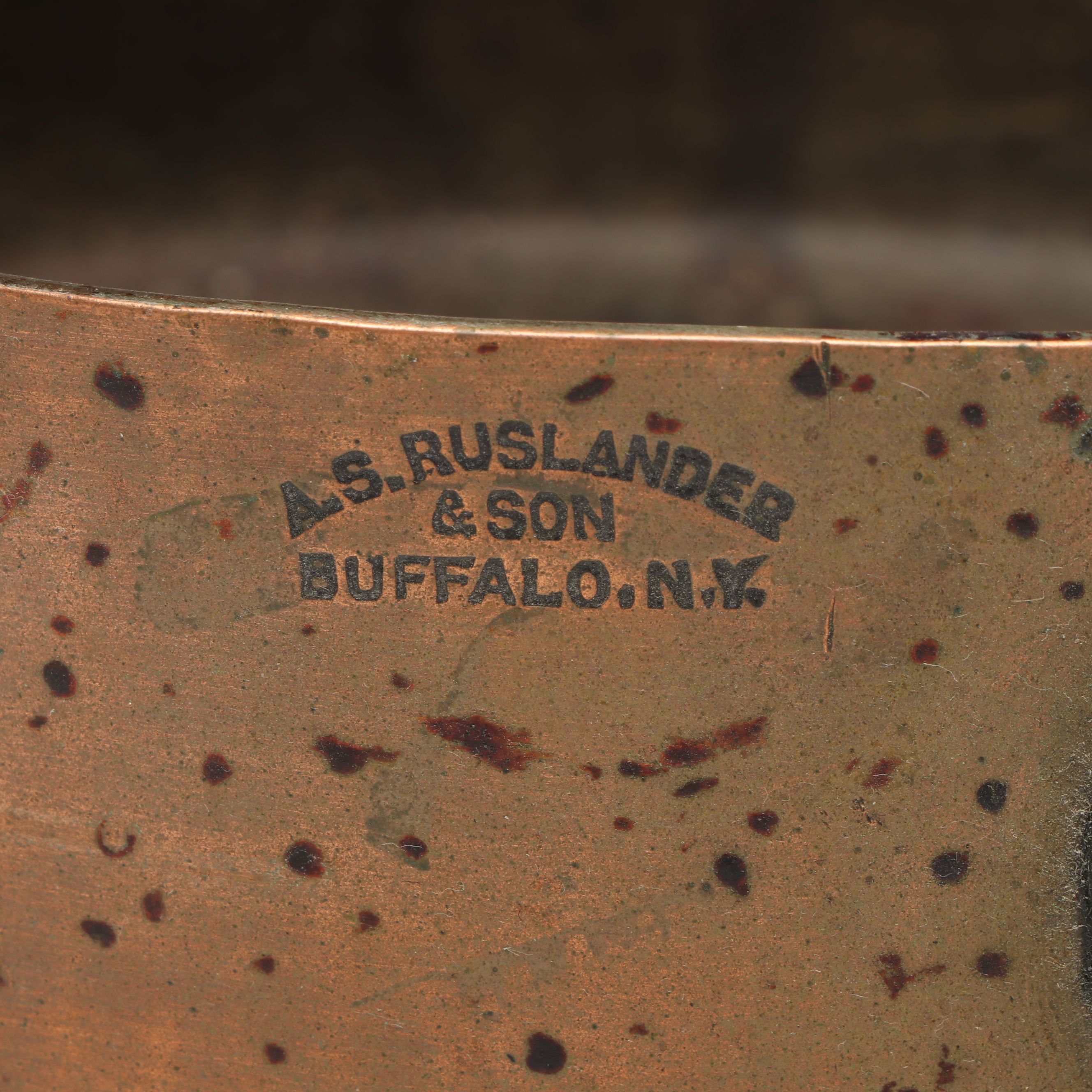 A.S. Ruslander & Son with Other Copper Pots and Rolling Pin