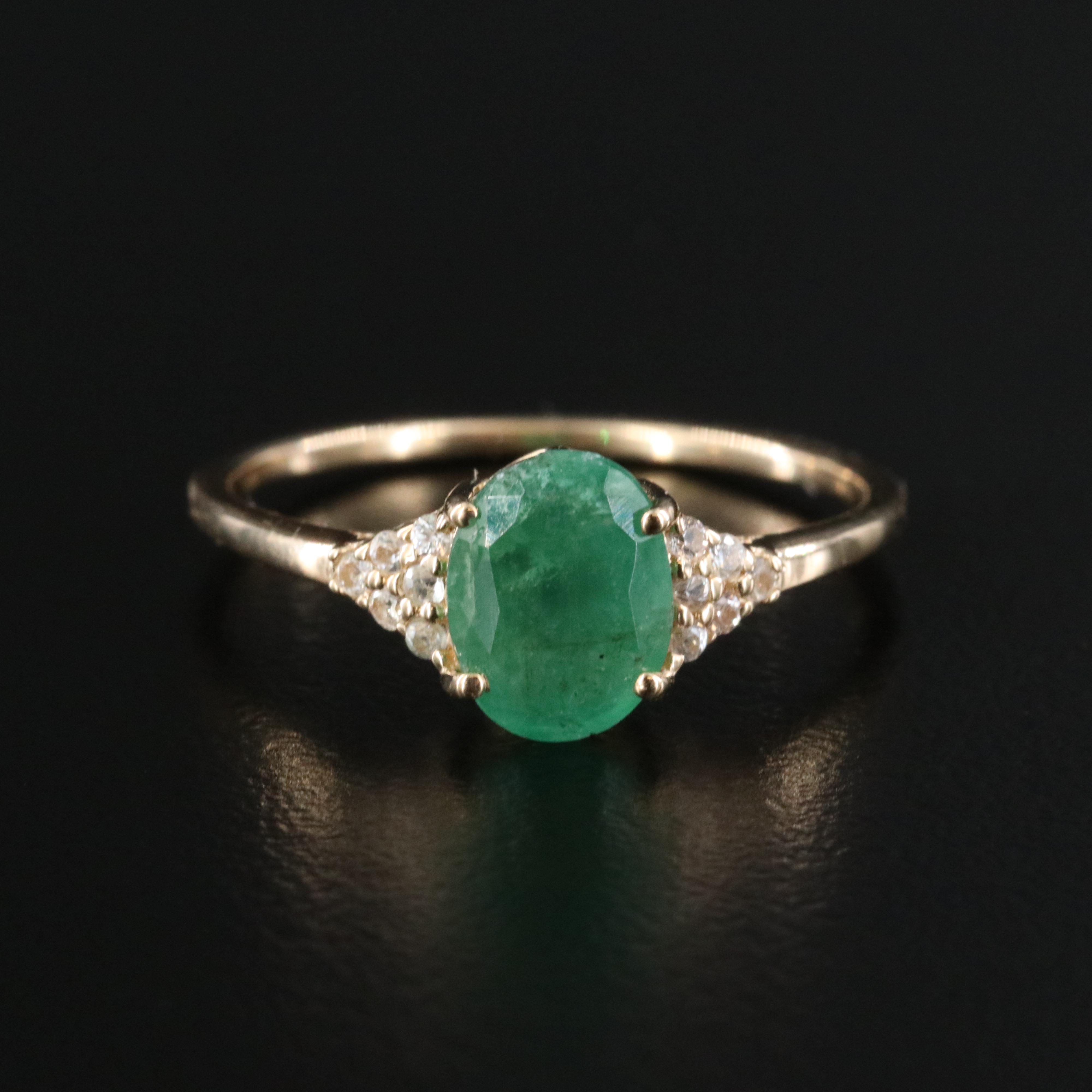 14K Emerald and White Sapphire Gem Ring