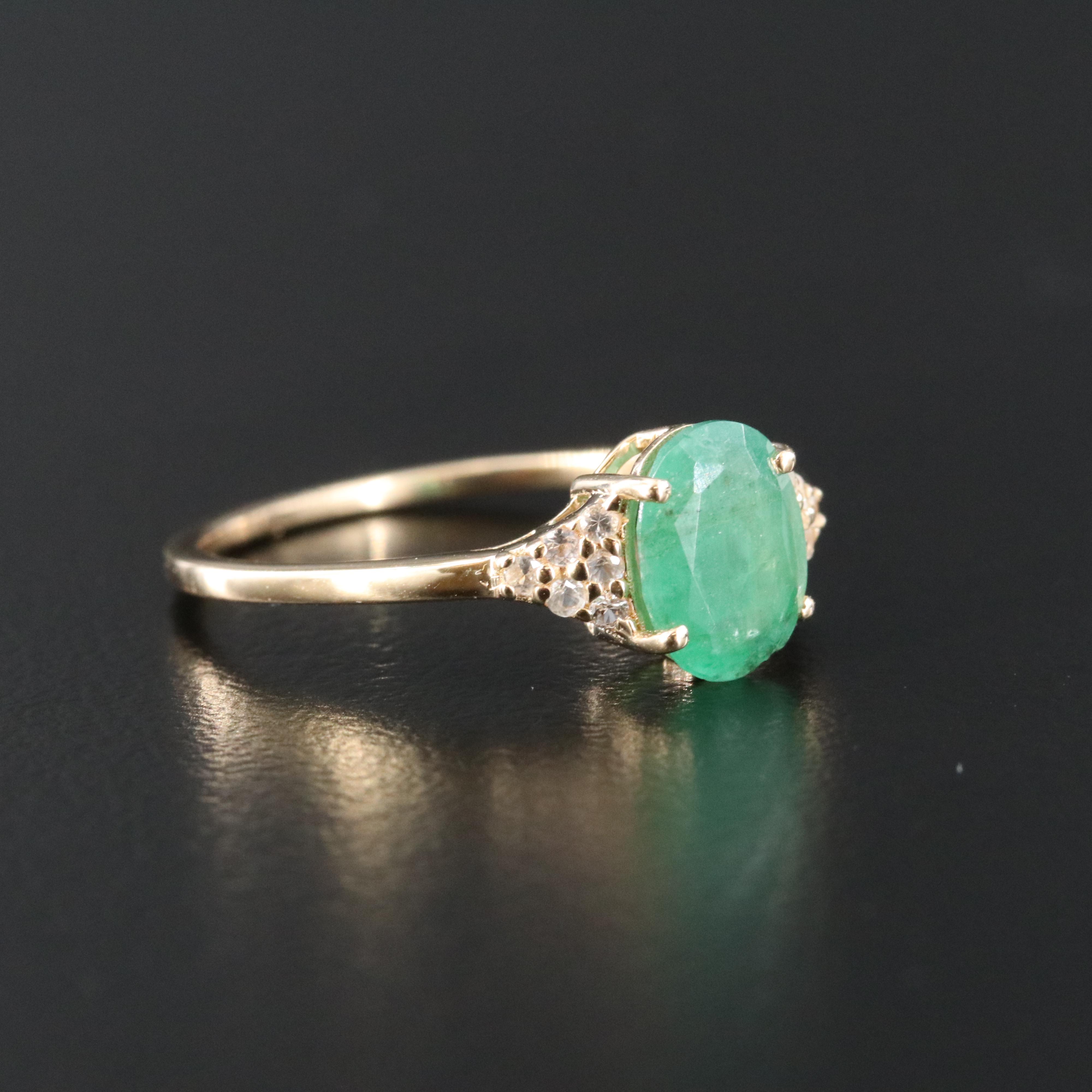 14K Emerald and White Sapphire Gem Ring