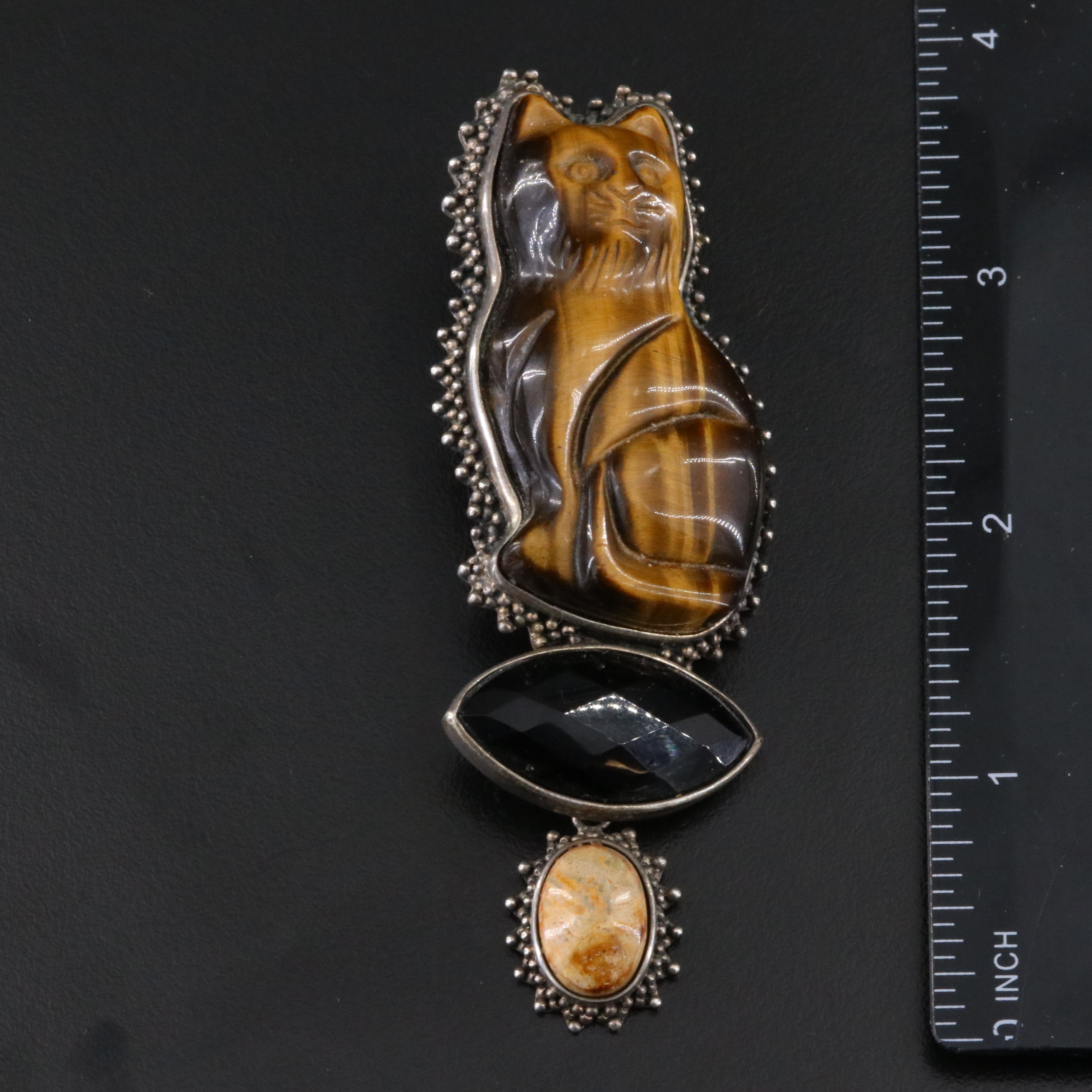 Amy Kahn Russell Gemstone Cat Converter Brooch, Fringe Necklace and Bracelet