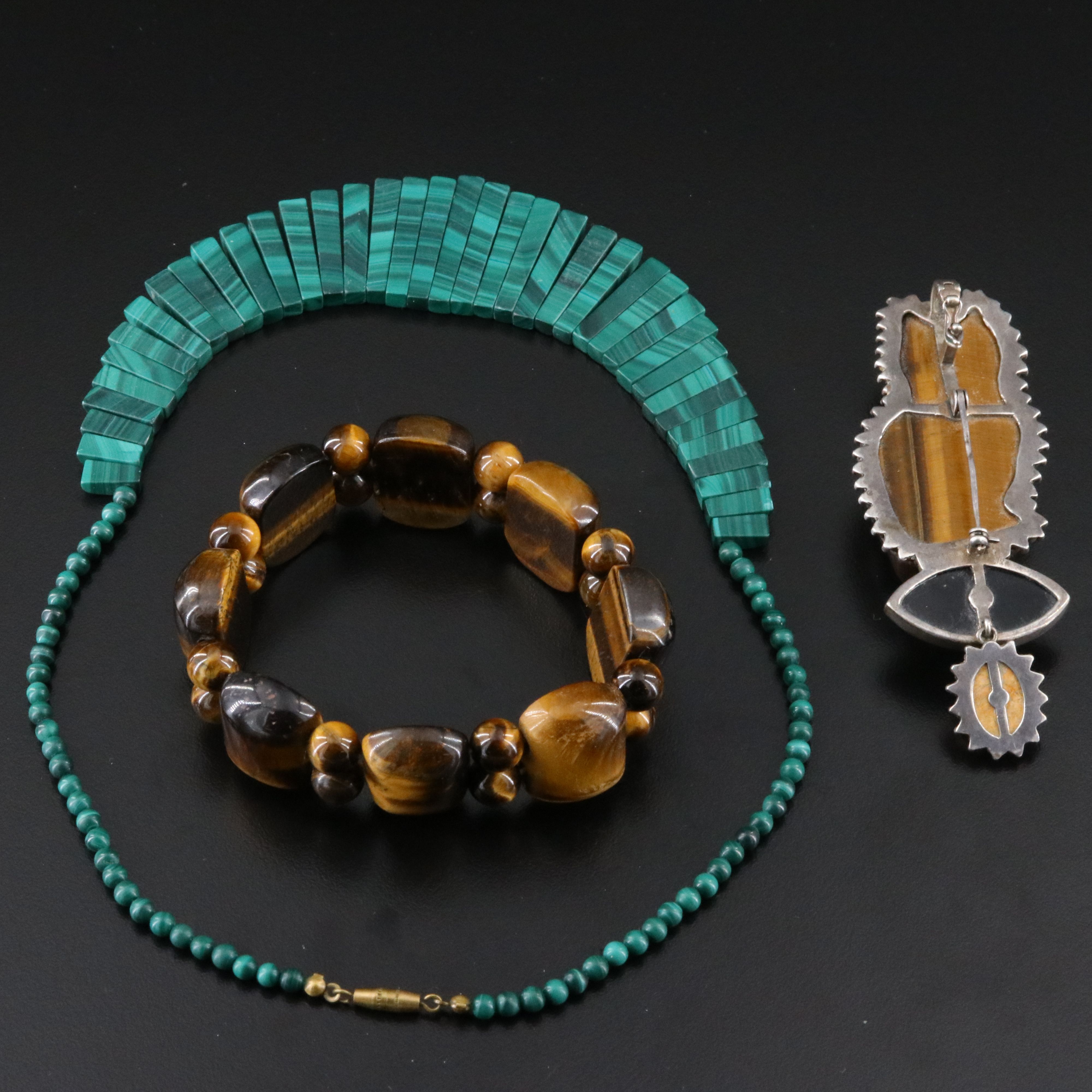 Amy Kahn Russell Gemstone Cat Converter Brooch, Fringe Necklace and Bracelet