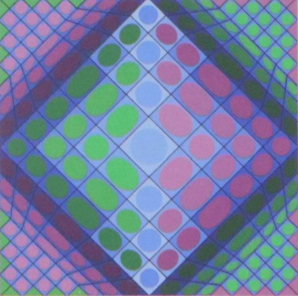 Victor Vasarely Op Art Color Lithograph in Pink and Green, Late 20th Century
