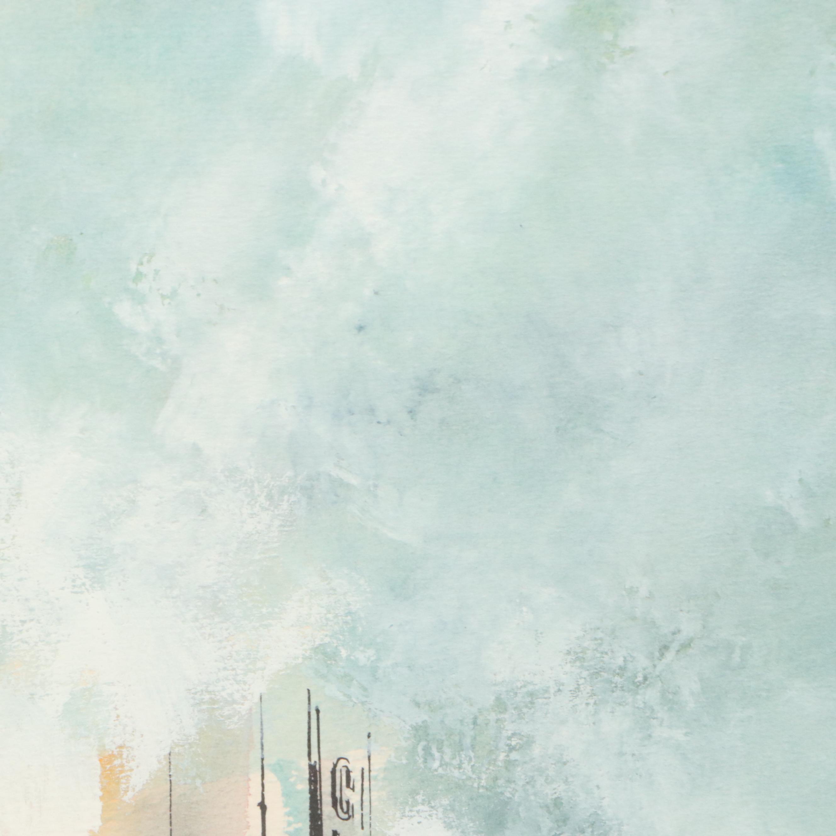 James Axelrod Style Ink and Watercolor Painting of Chicago Skyline