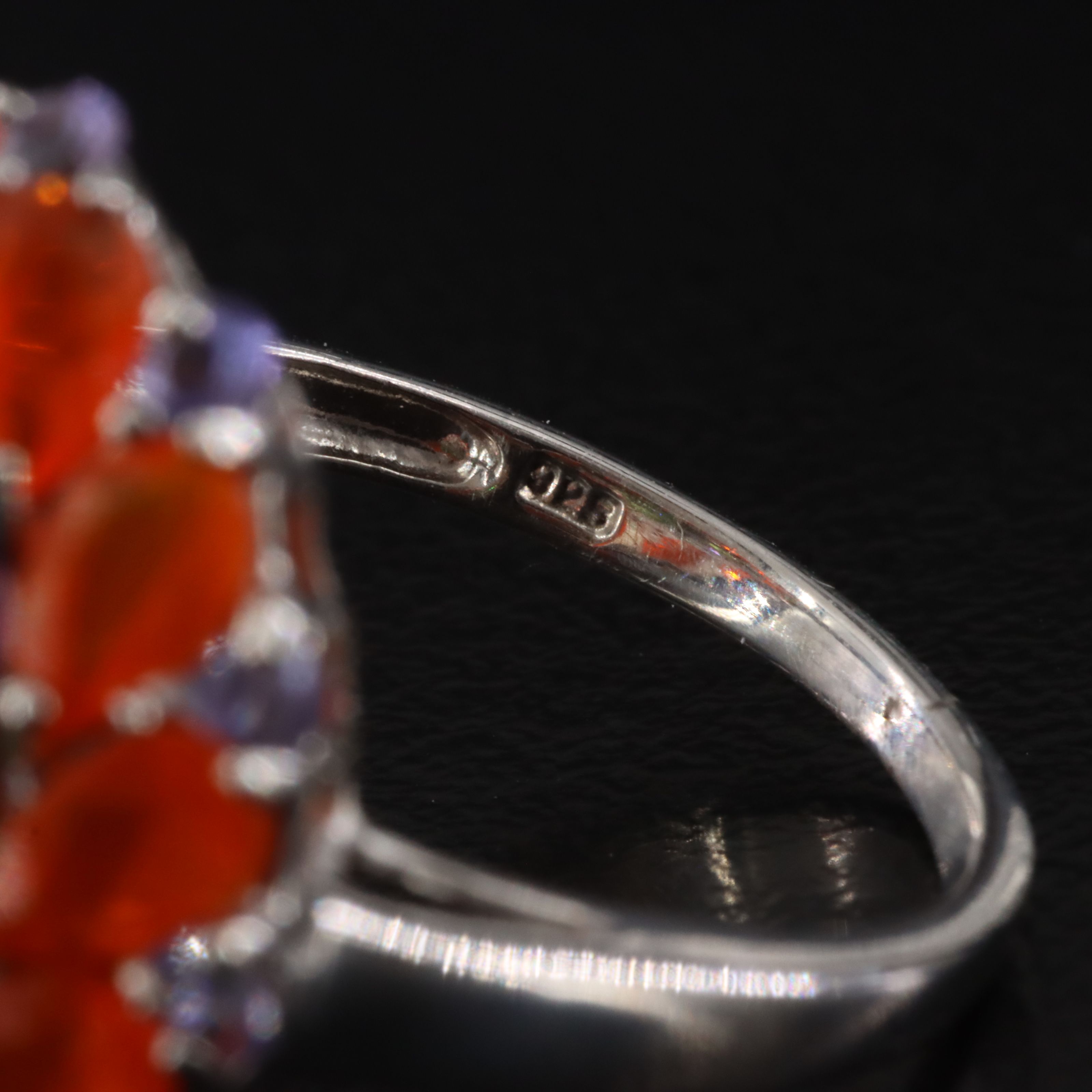 Sterling Fire Opal and Gemstone Floral Cluster Ring