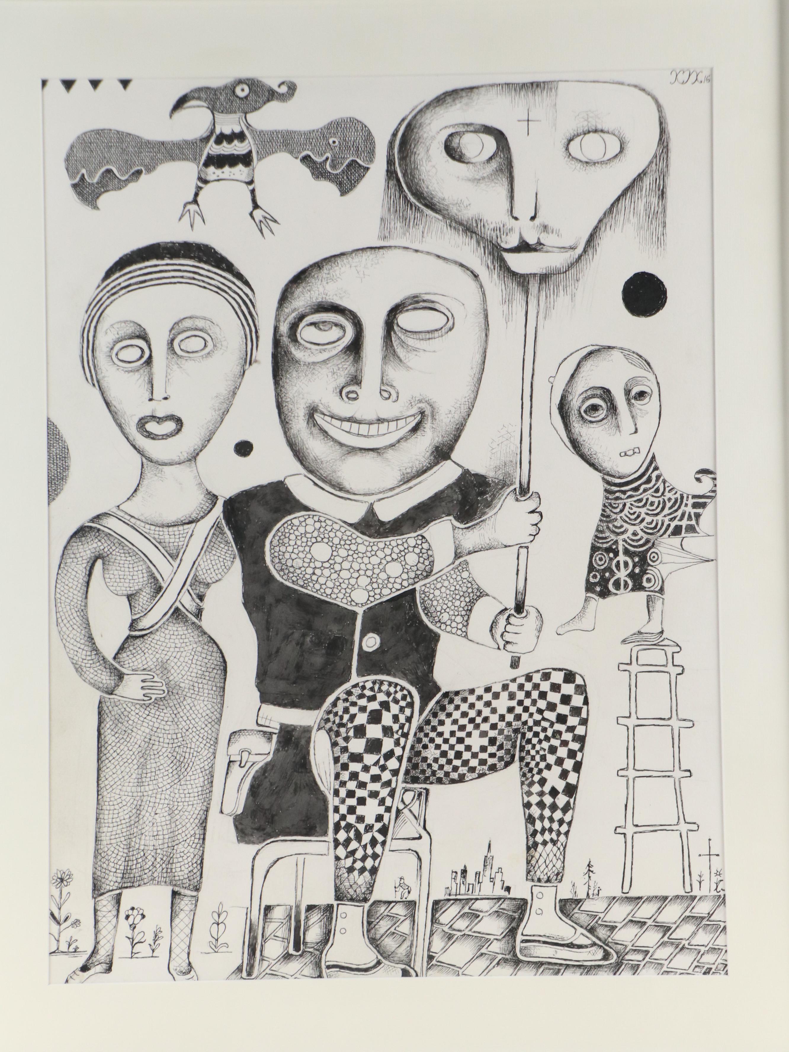 Nikolay Manuylov Drawing of Surrealistic Family Portrait, 2016